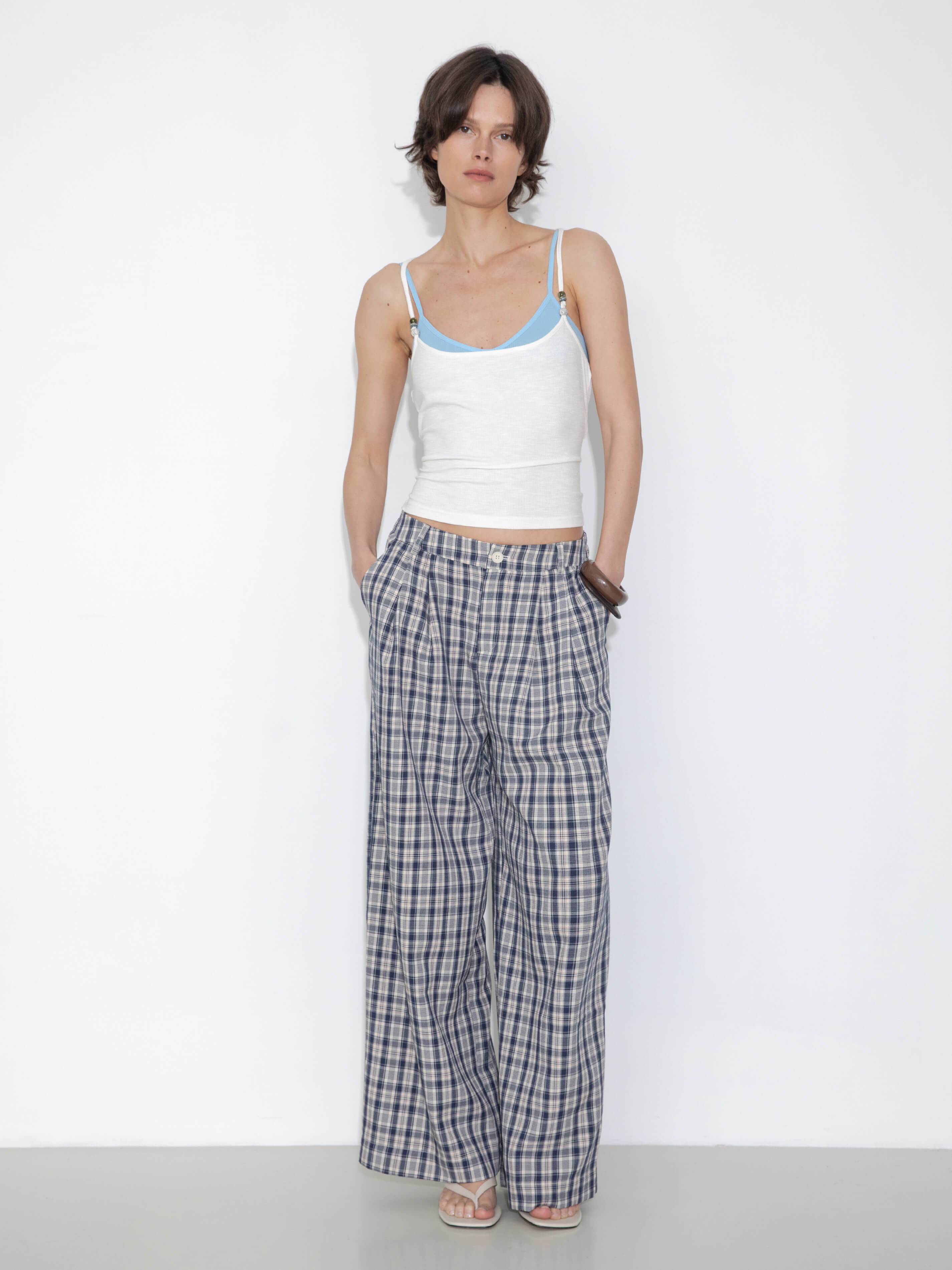 Striped Check High-Waisted Wide-Leg Casual Pants-5