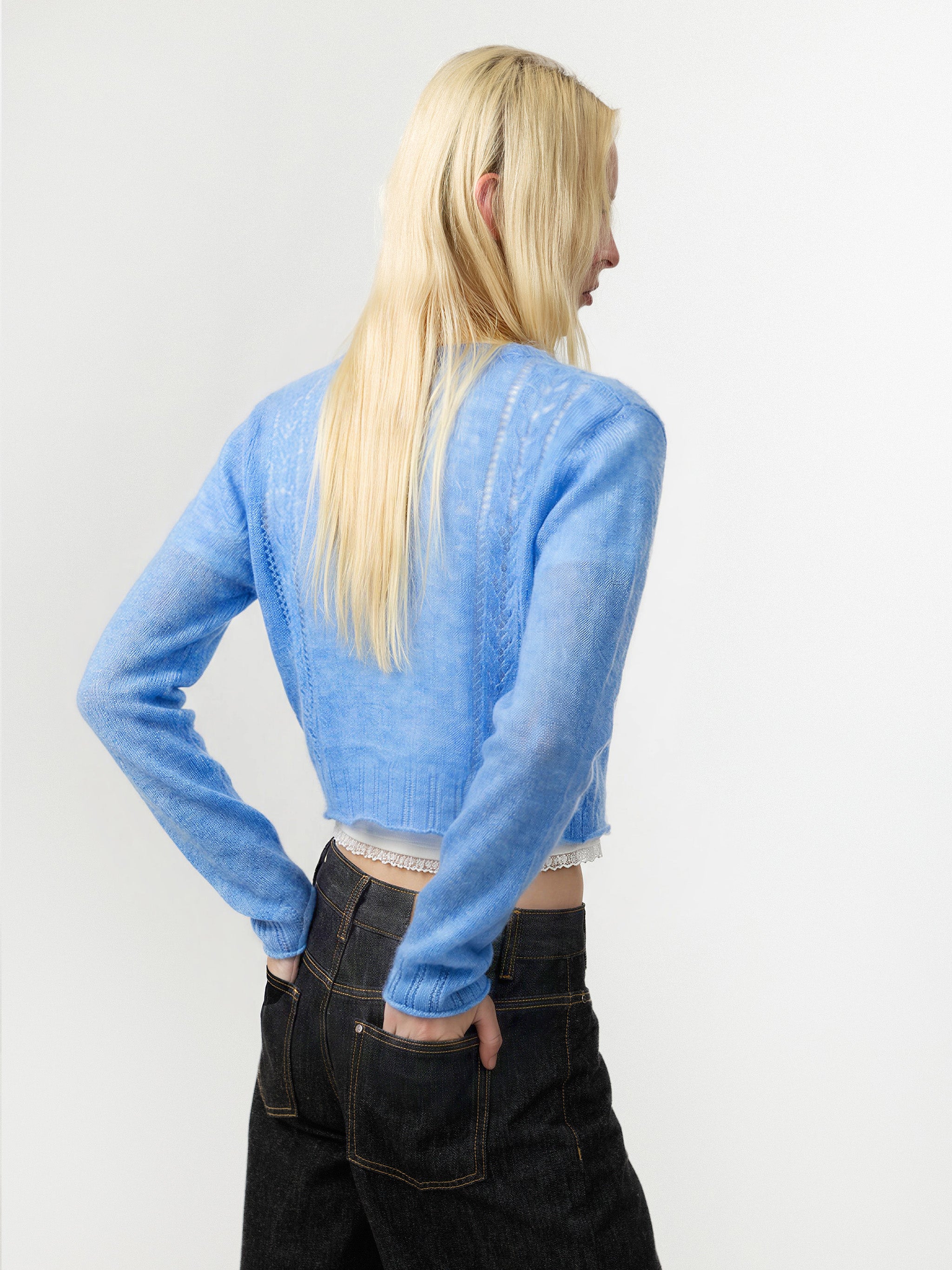 CUBIC Mohair Blend Pointelle Cardigan-5