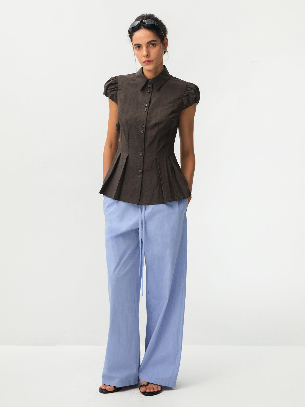 CUBIC Lyocell Blend Peplum Blouse-6