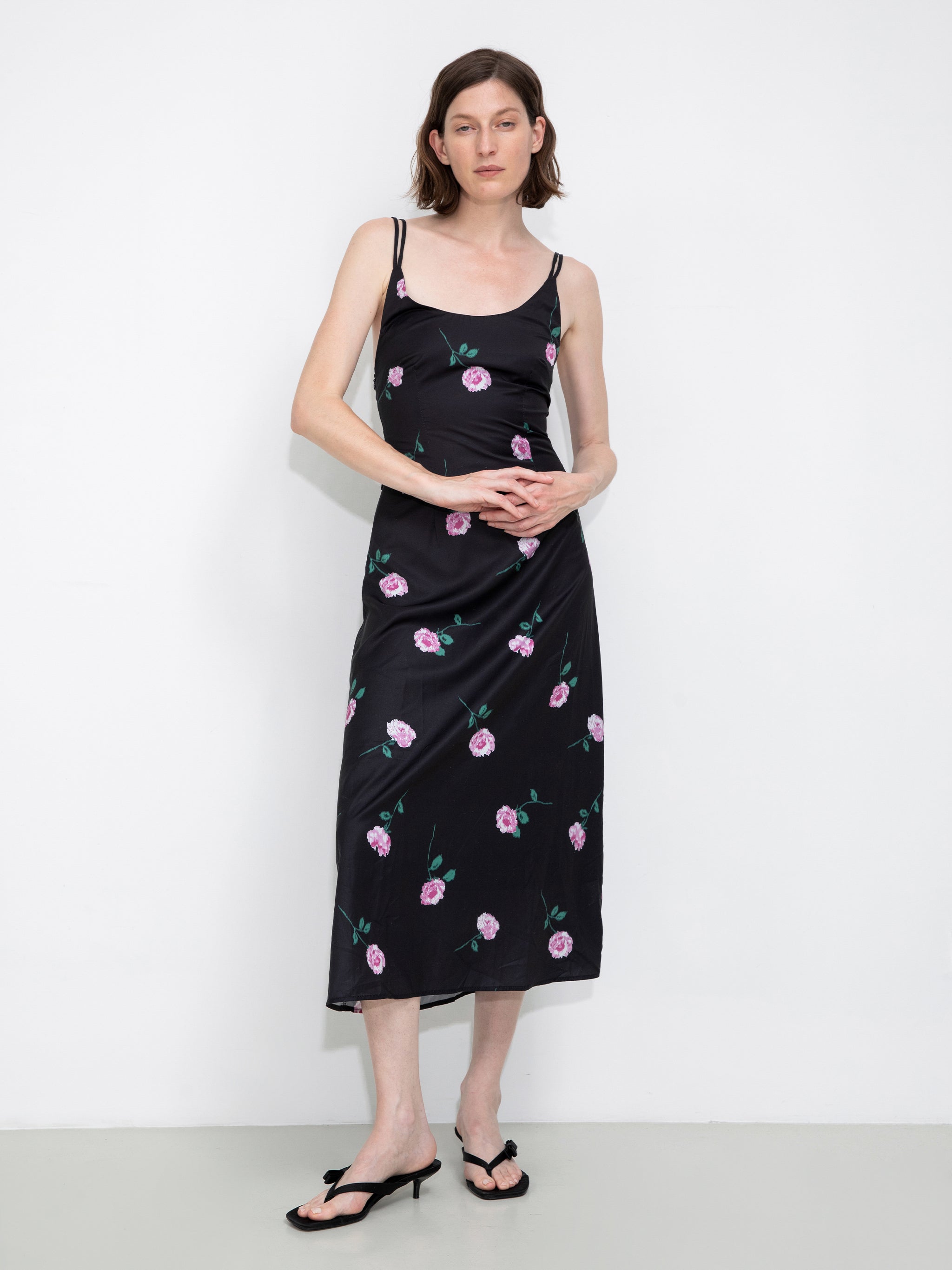Rose Printed Fitted Sling Dress-5