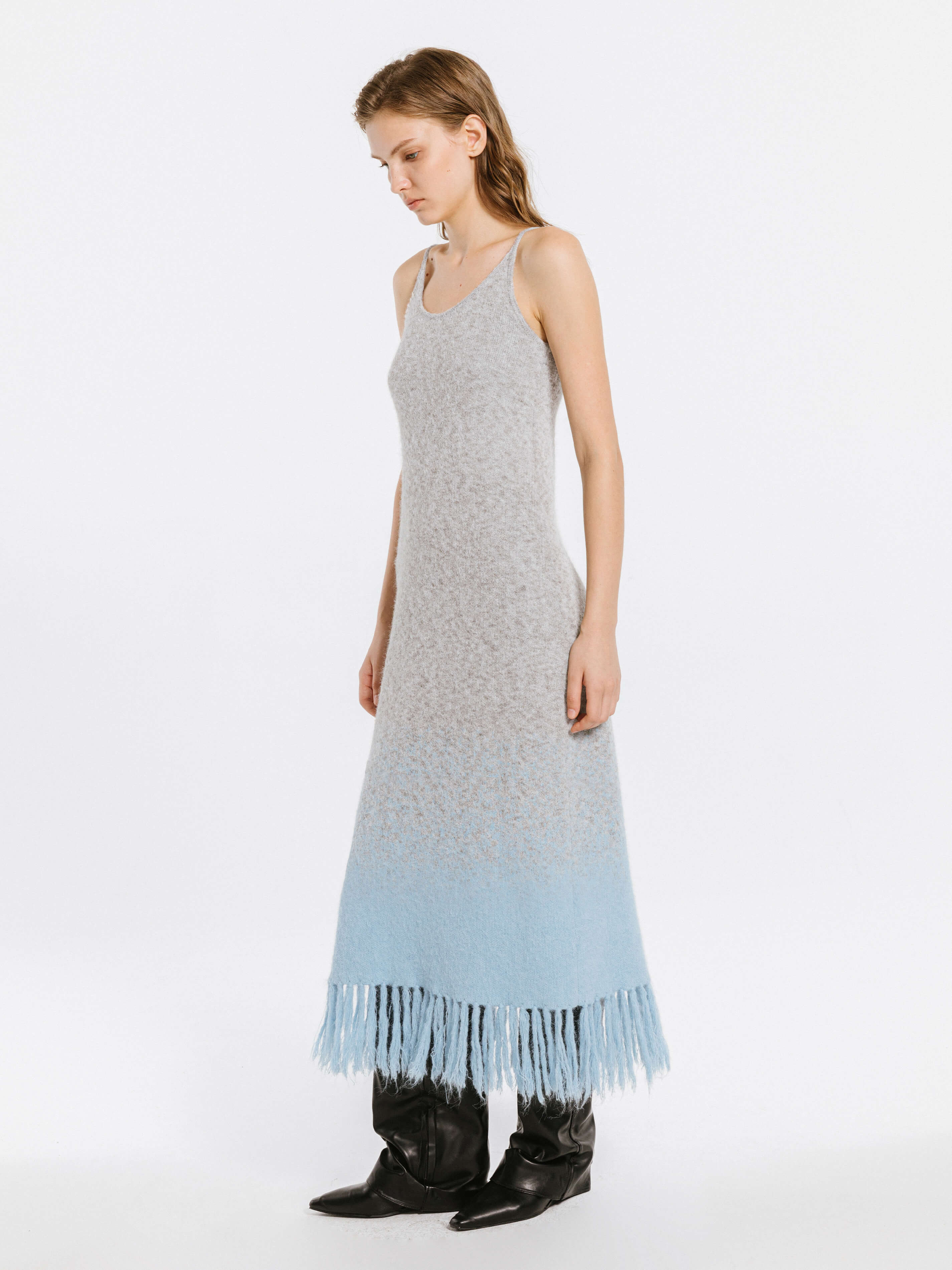 Gradient Knitted Maxi Dress with Wool Blend-5