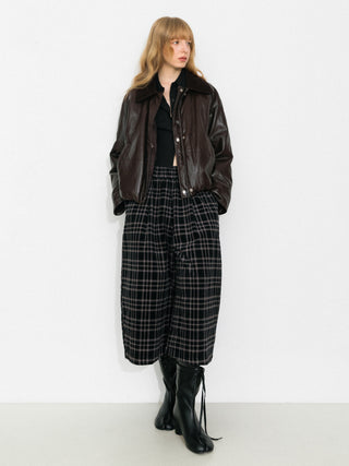 Corduroy Collar Convertible Leather Down Jacket