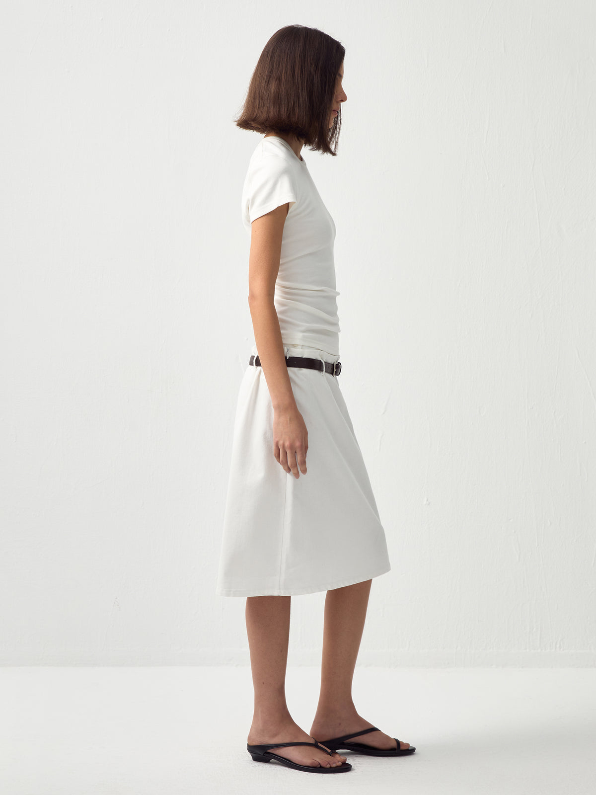 Double-Waist Straight Midi Skirt-5