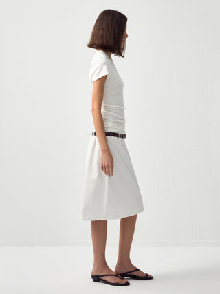 Double-Waist Straight Midi Skirt