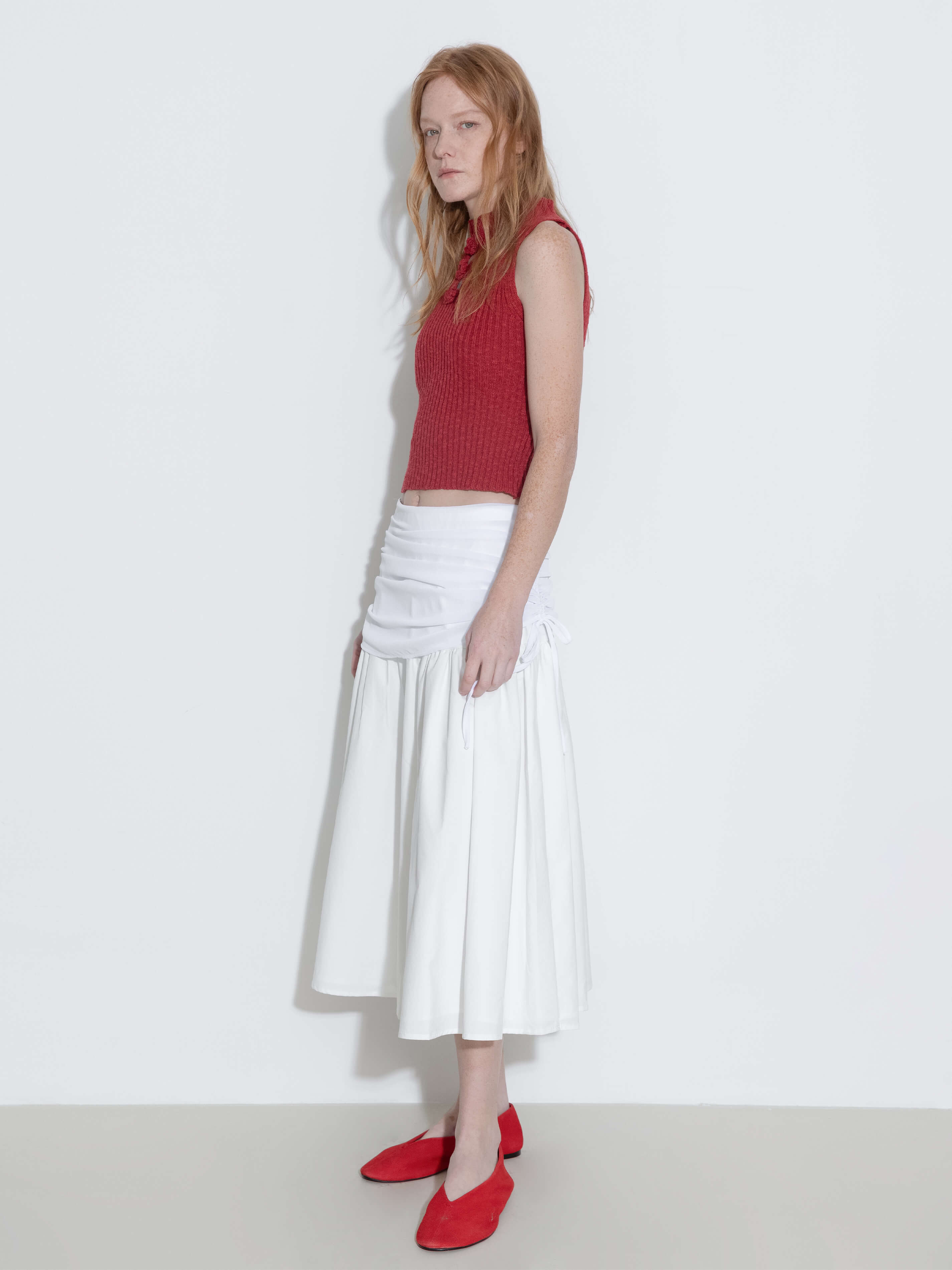 White Adjustable Semi-Bodycon A-Line Midi Skirt-6