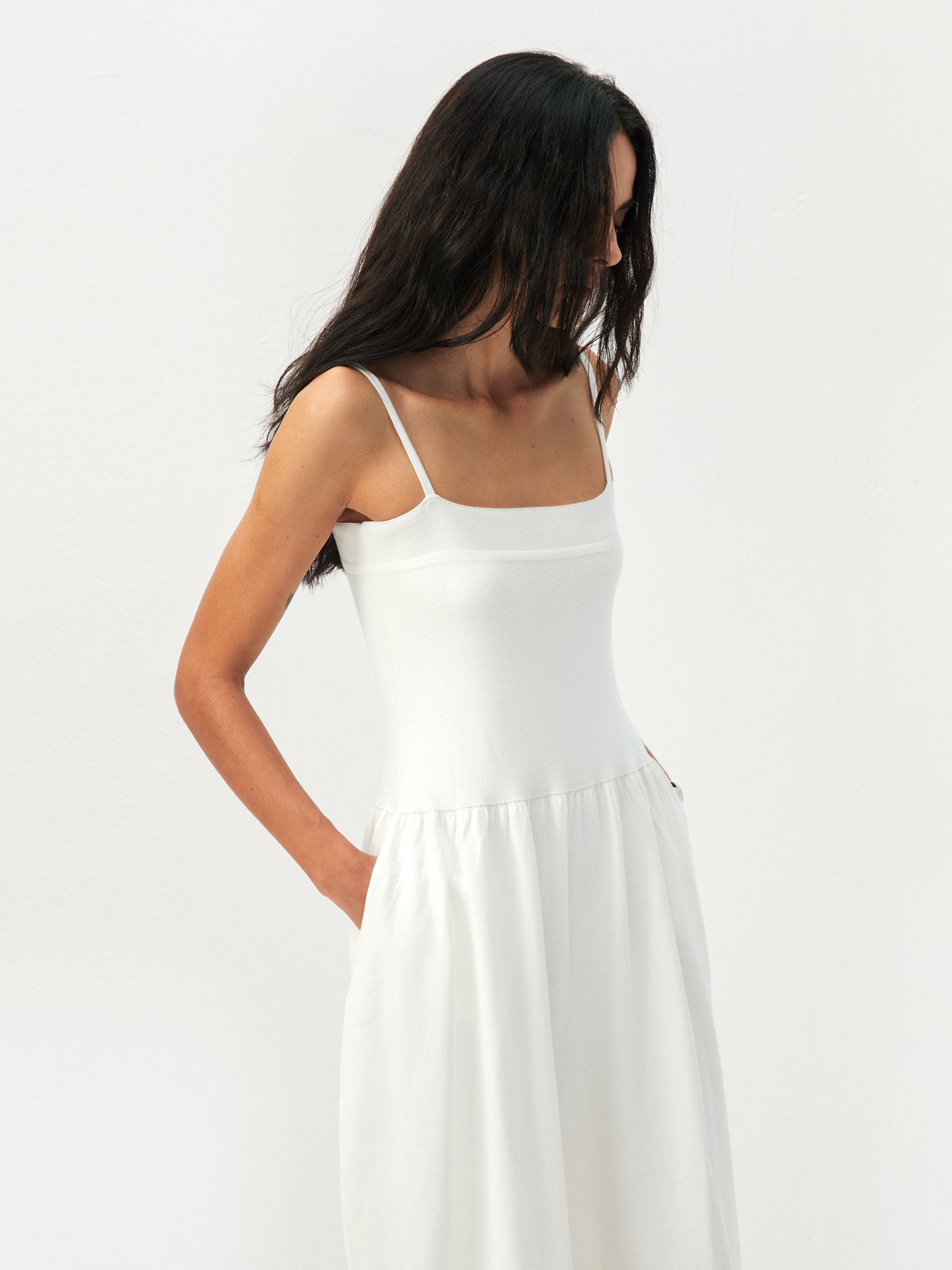CUBIC Lyocell-Wool Blend Drop-Waist Midi Dress-5