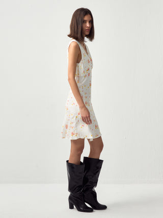 CUBIC Floral Lace Trim V-Neck Mini Dress