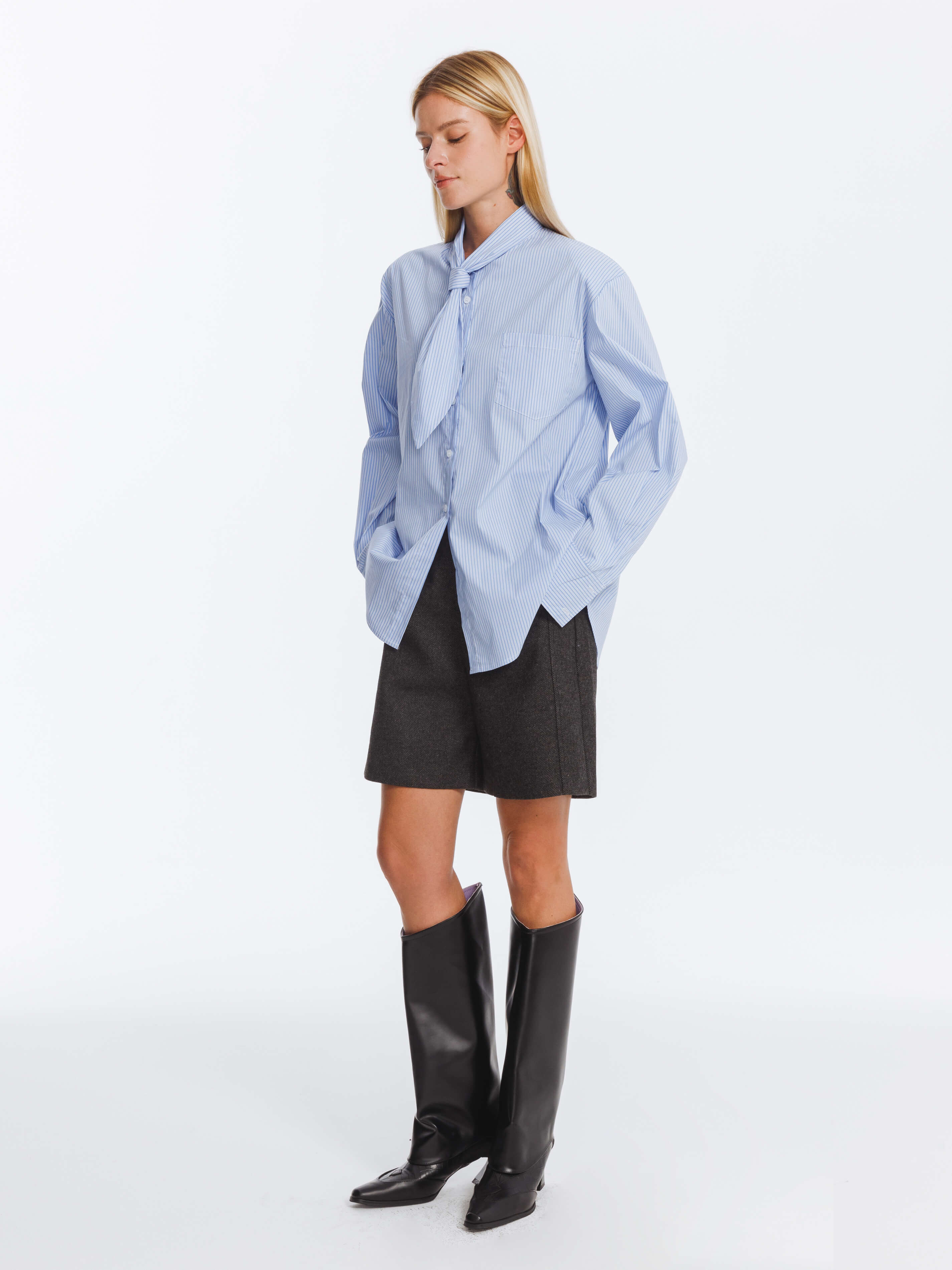 Vintage Tie Loose Striped Shirt-5