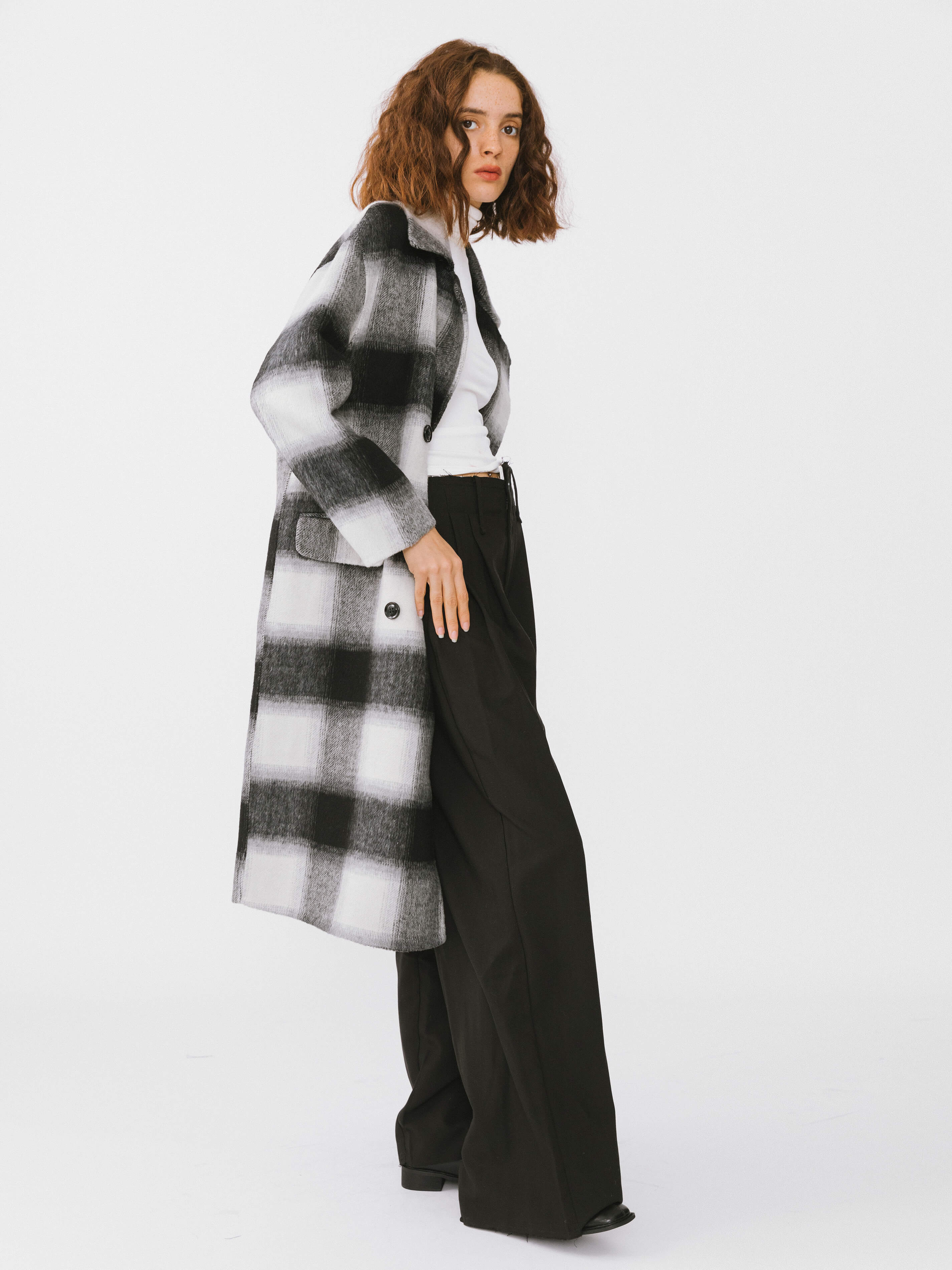Classic Check Long Wool Coat-6