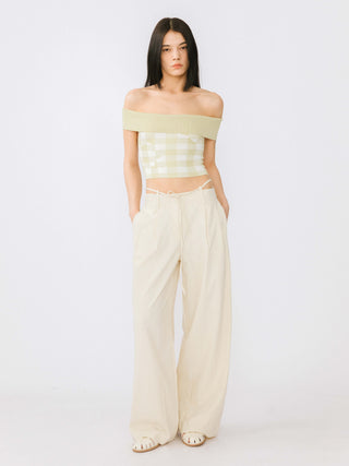 Off-Shoulder Checkered Knit Cami Top