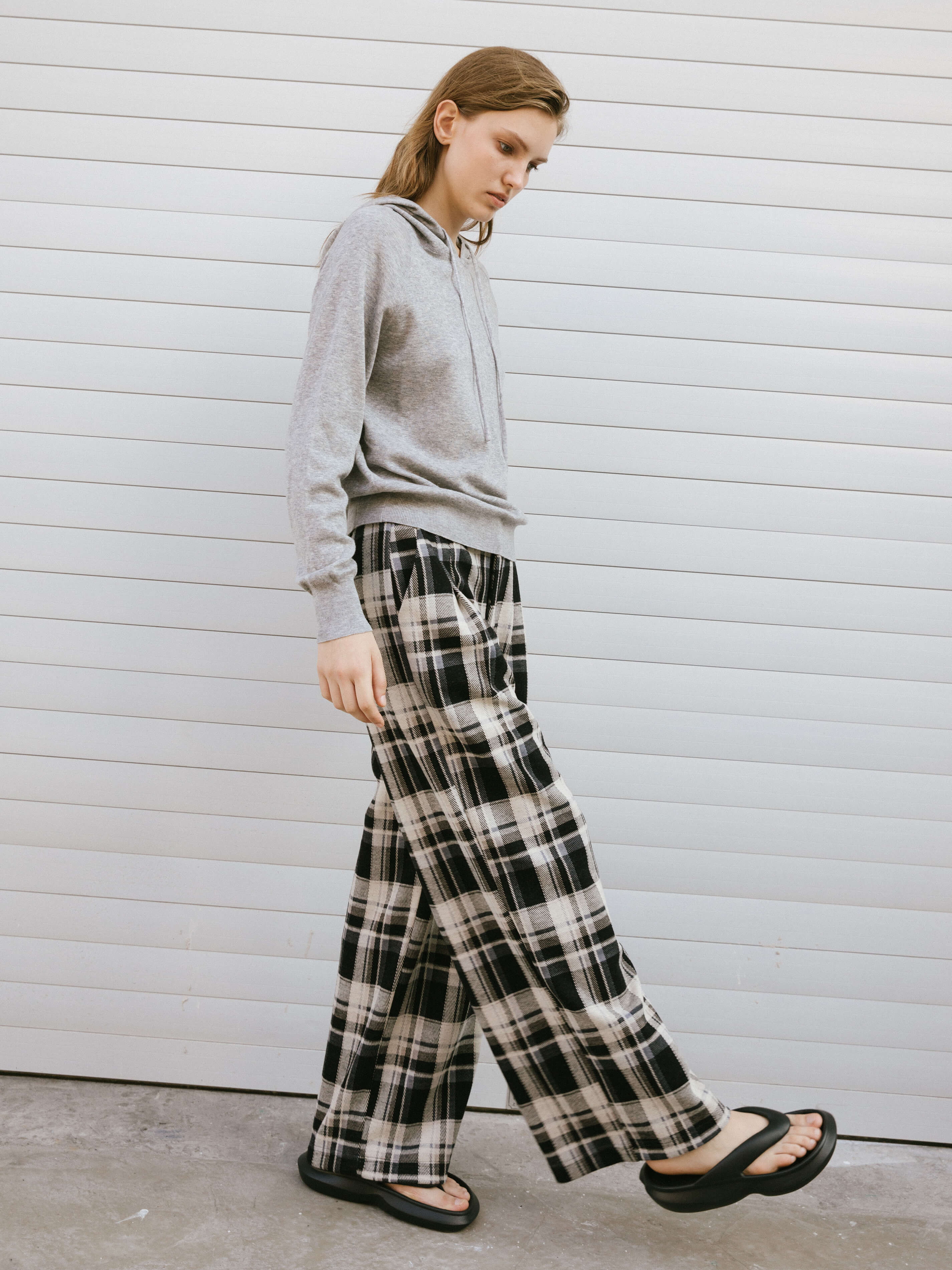 Black Checked Straight Trousers-5