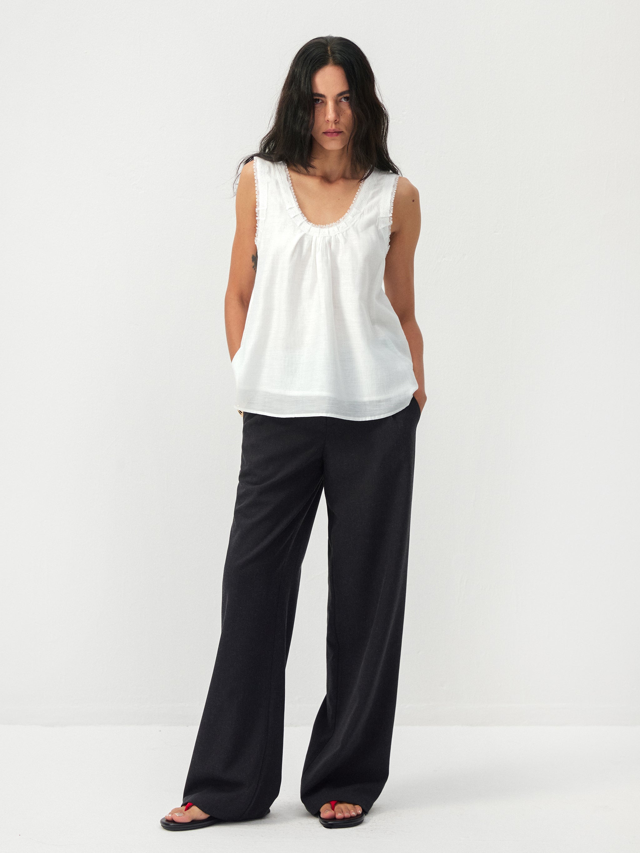 CUBIC Lace Trim Scoop Neck Sleeveless Top-5