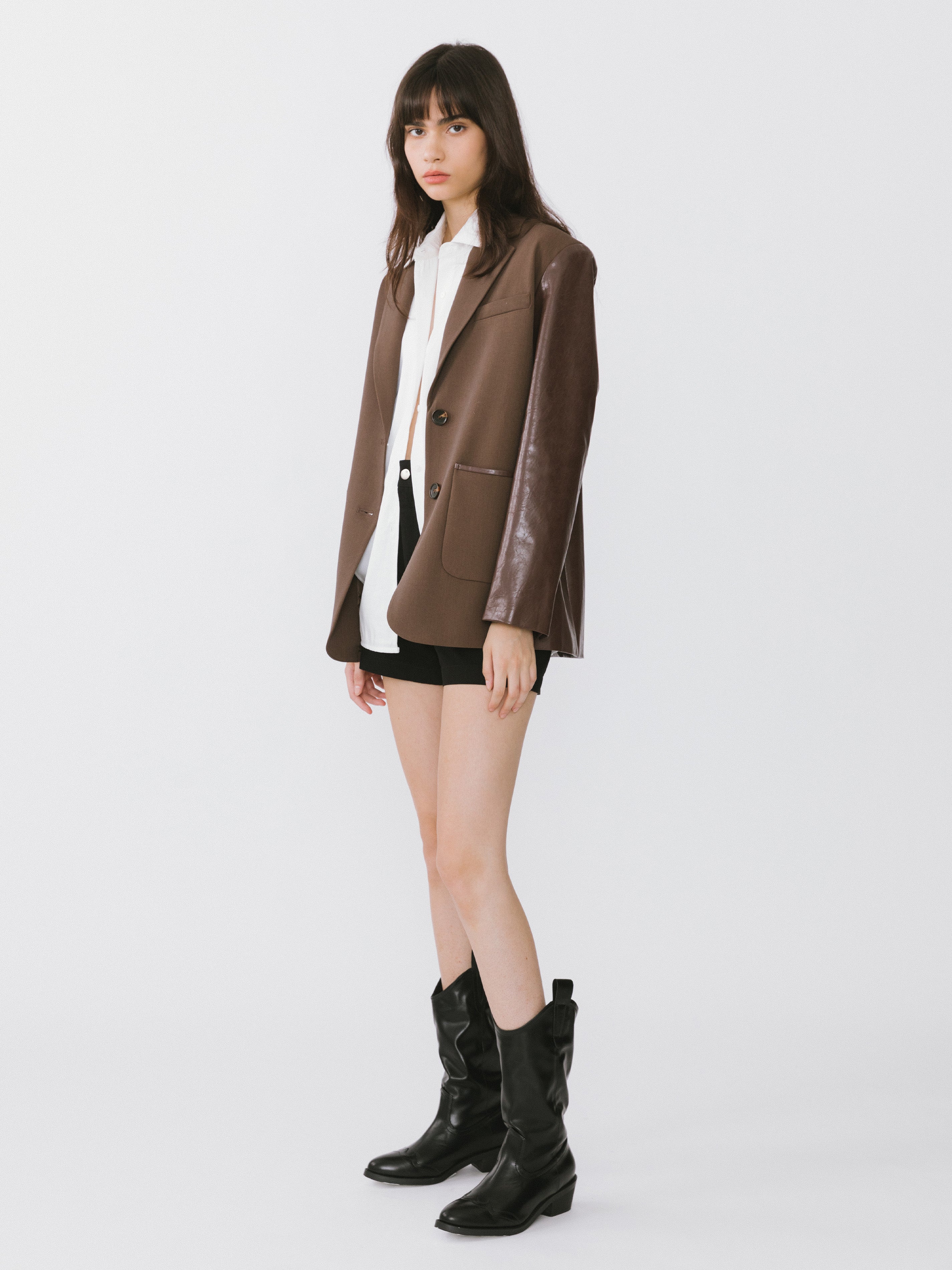 Faux Leather and Wool Oversized Blazer-6