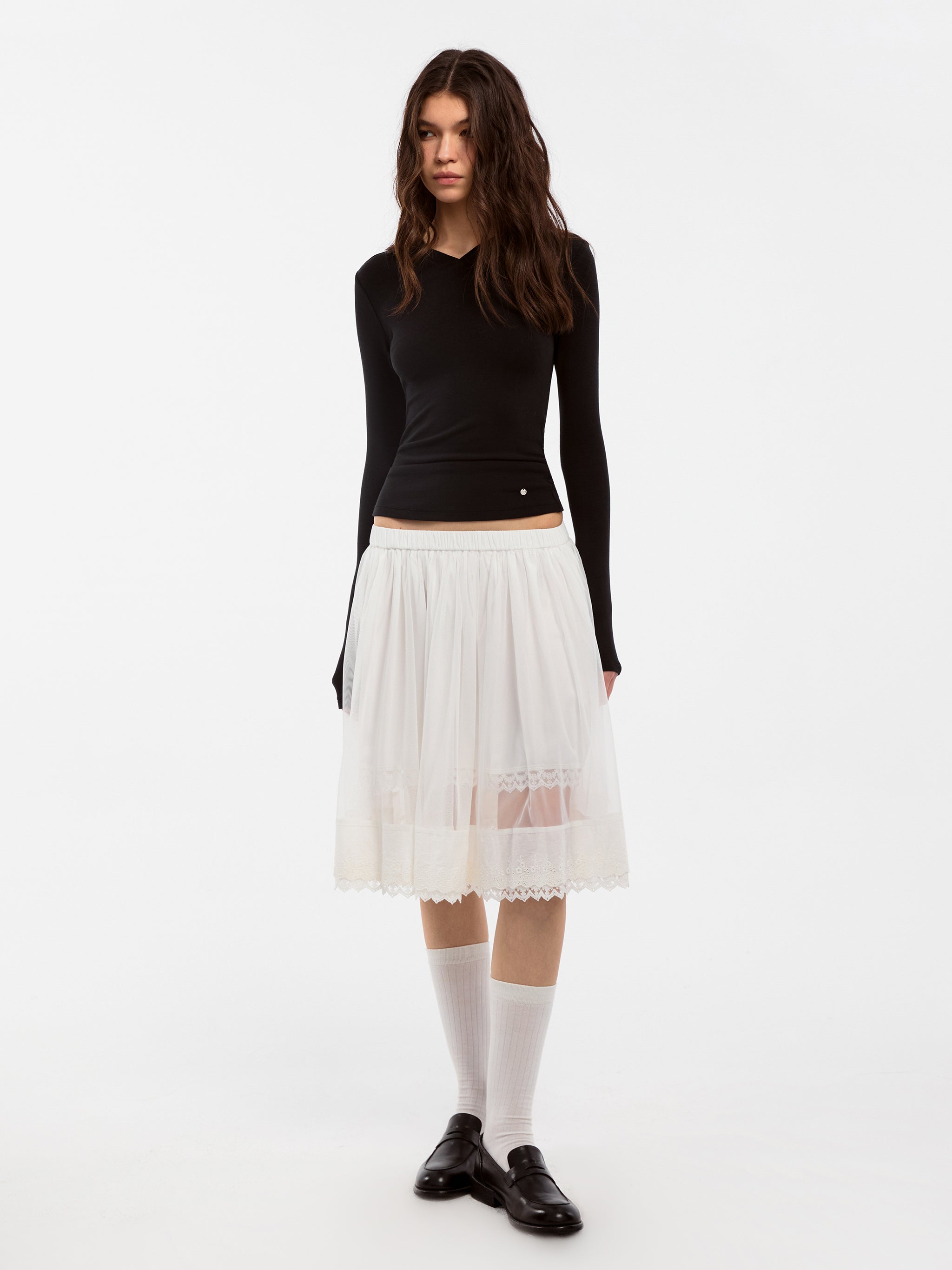 CUBIC Lace-up Mesh Skirt-5