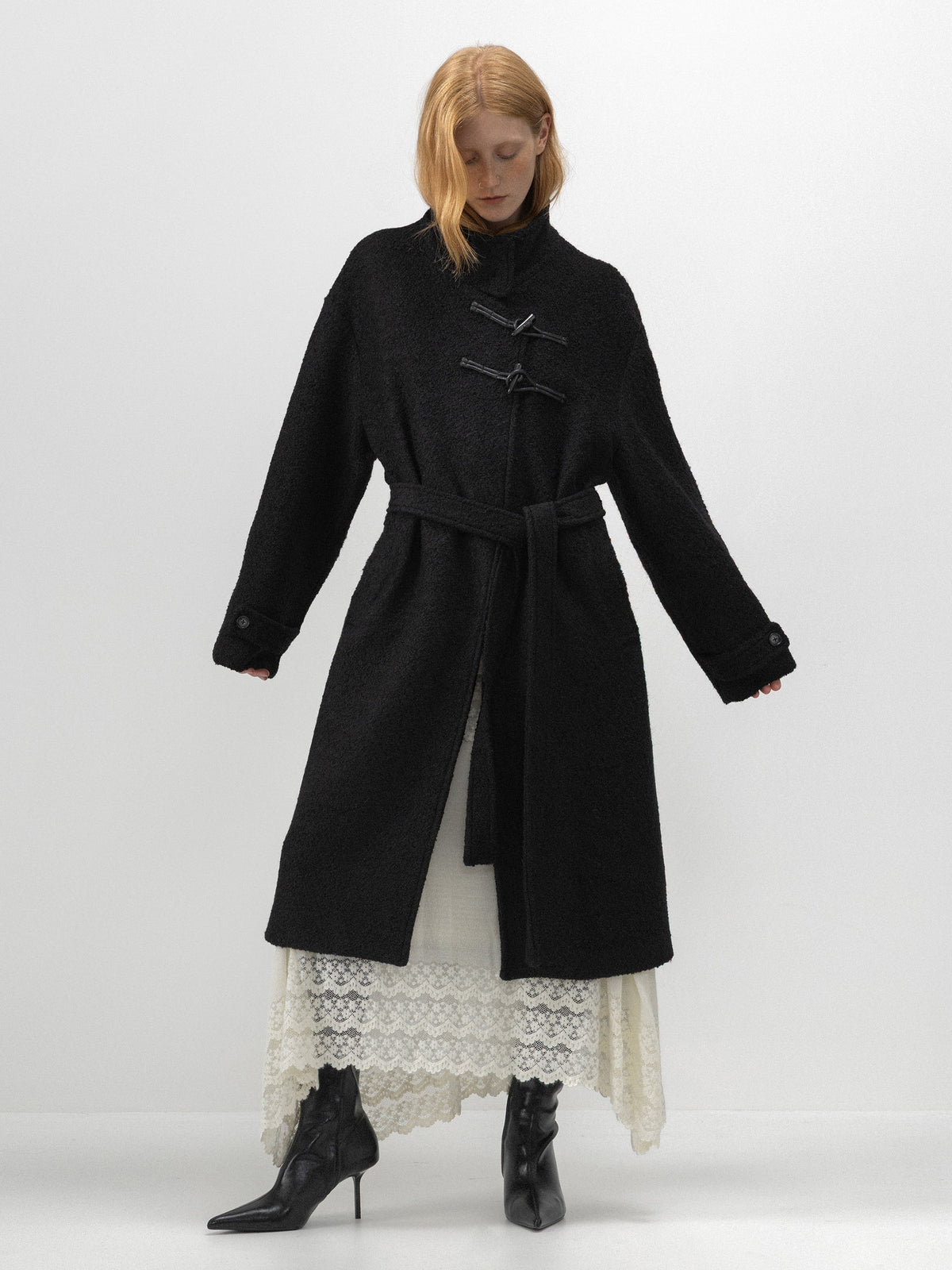 CUBIC Textured Toggle-Belted Wool Coat-5