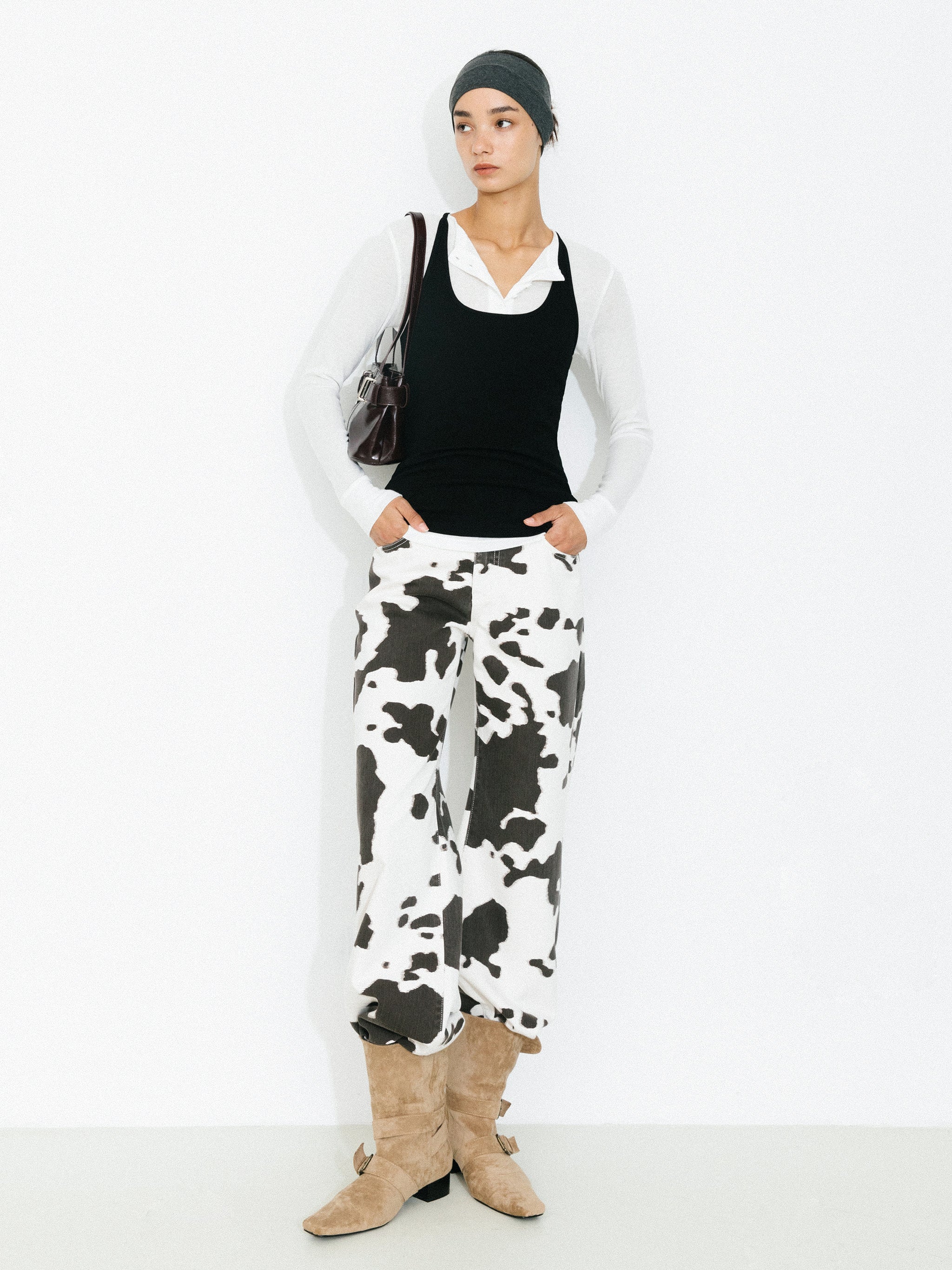 Cow Print Wide-Leg Trousers-5