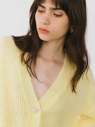 Casual V-Neck Ribbed Knit Cardigan with Wool Blend