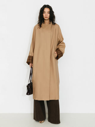 Funnel Neck Colorblock Cuff Trench Coat