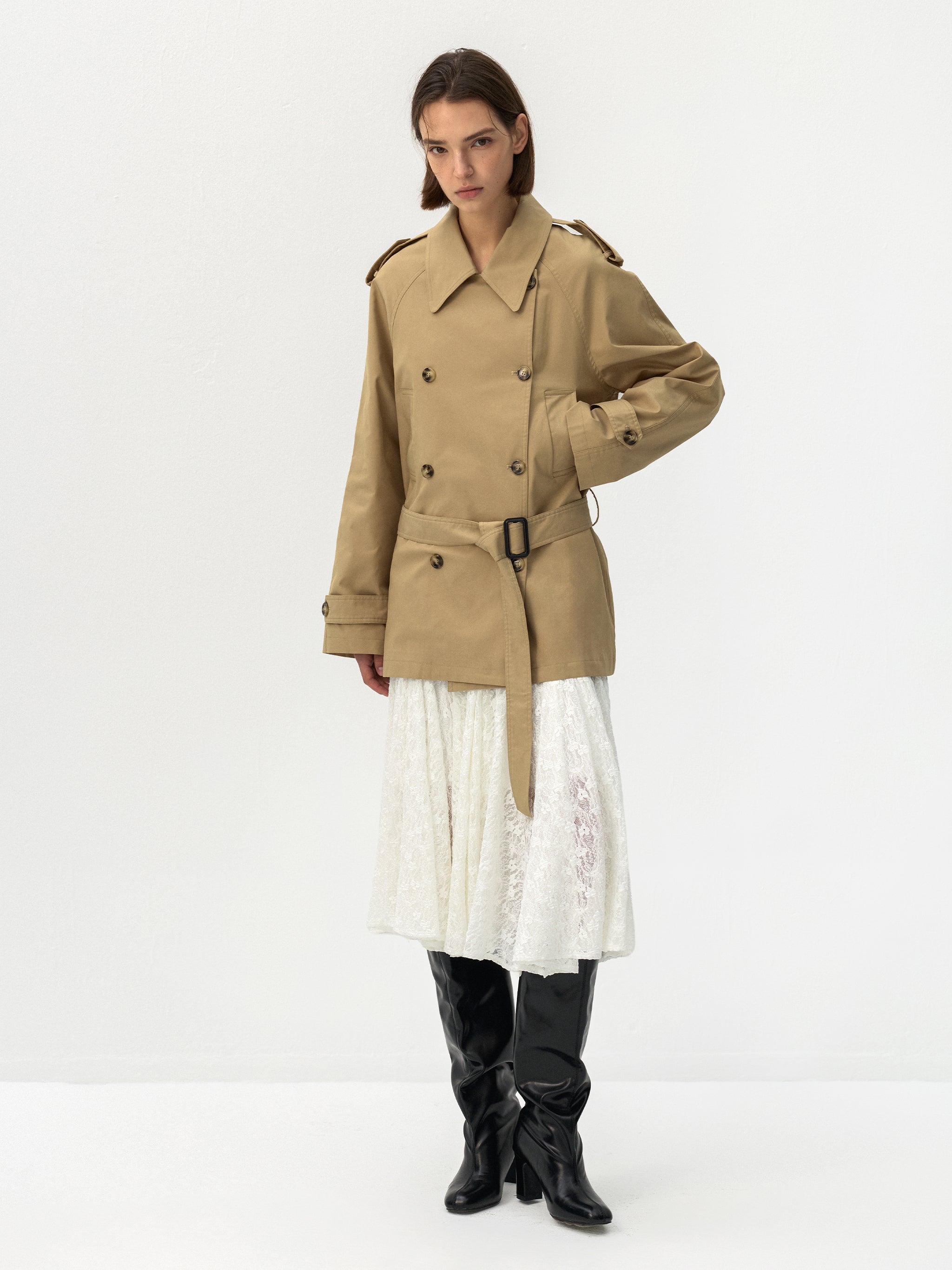CUBIC Belted Double-Breasted Trench Jacket-5