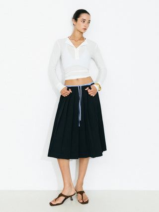 Double Waistband Contrast Pleated Skirt