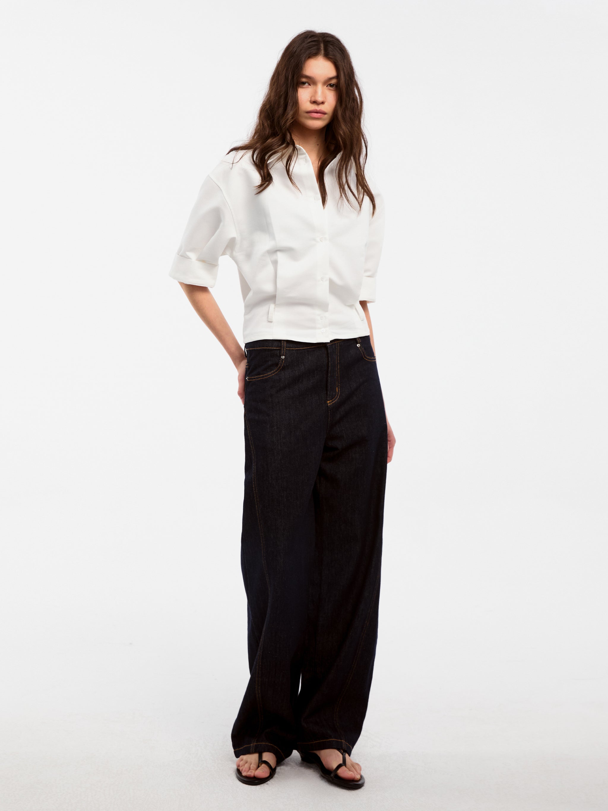 CUBIC Waist-Cinching Cropped Shirt-6