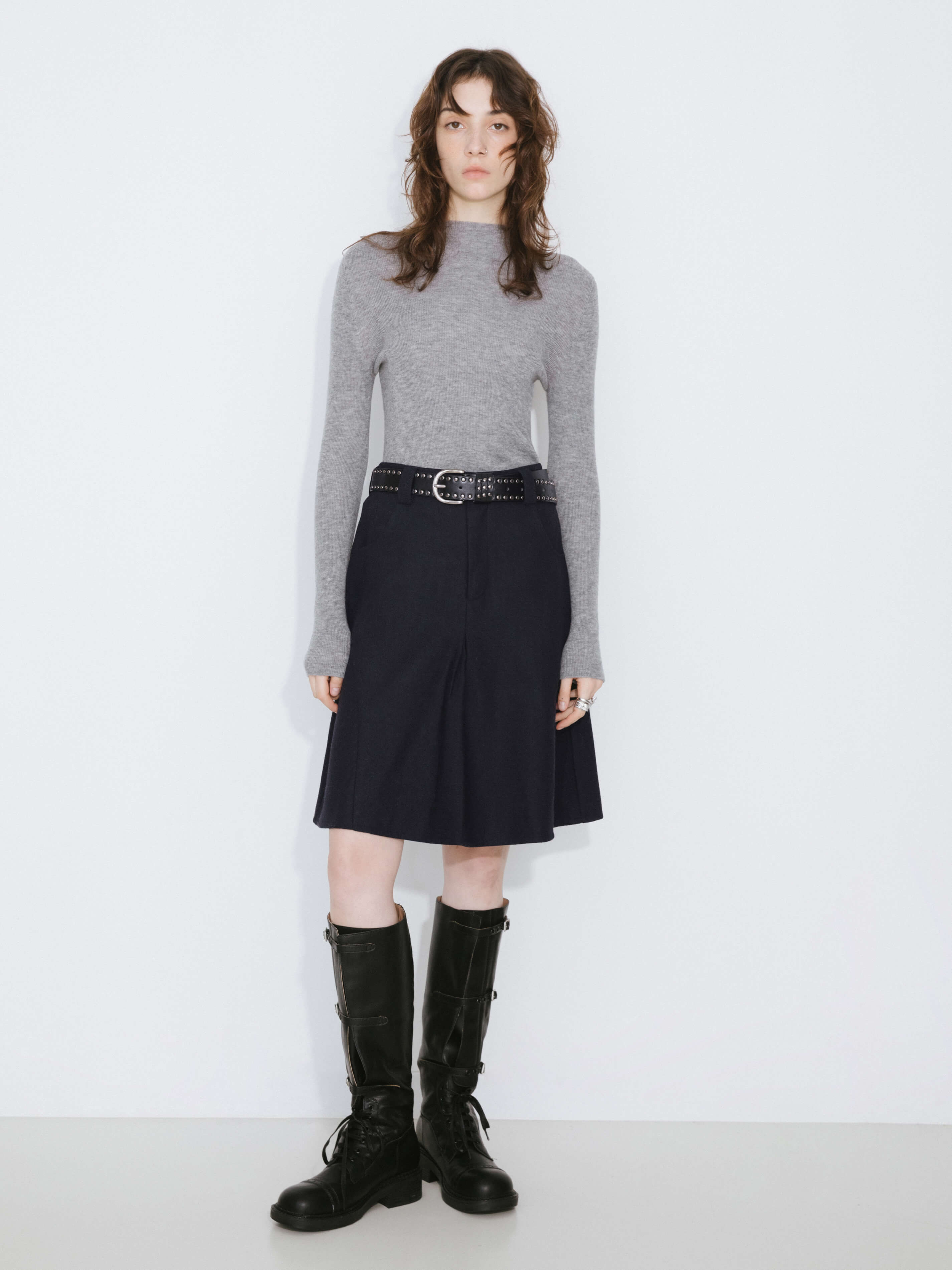 Wool Blend A-Line Skirt-5
