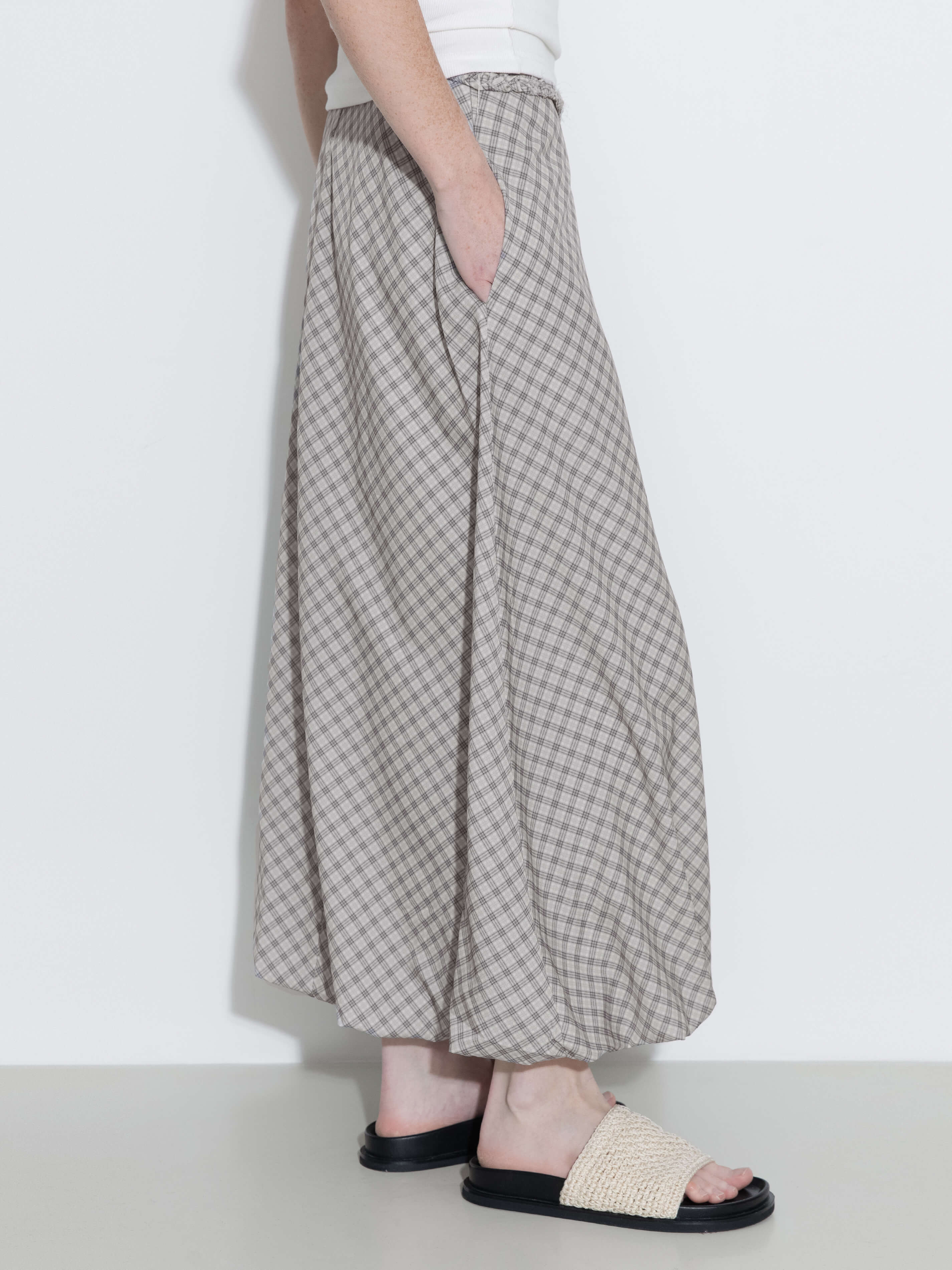 Plaid A-line Maxi Skirt with Belt-5