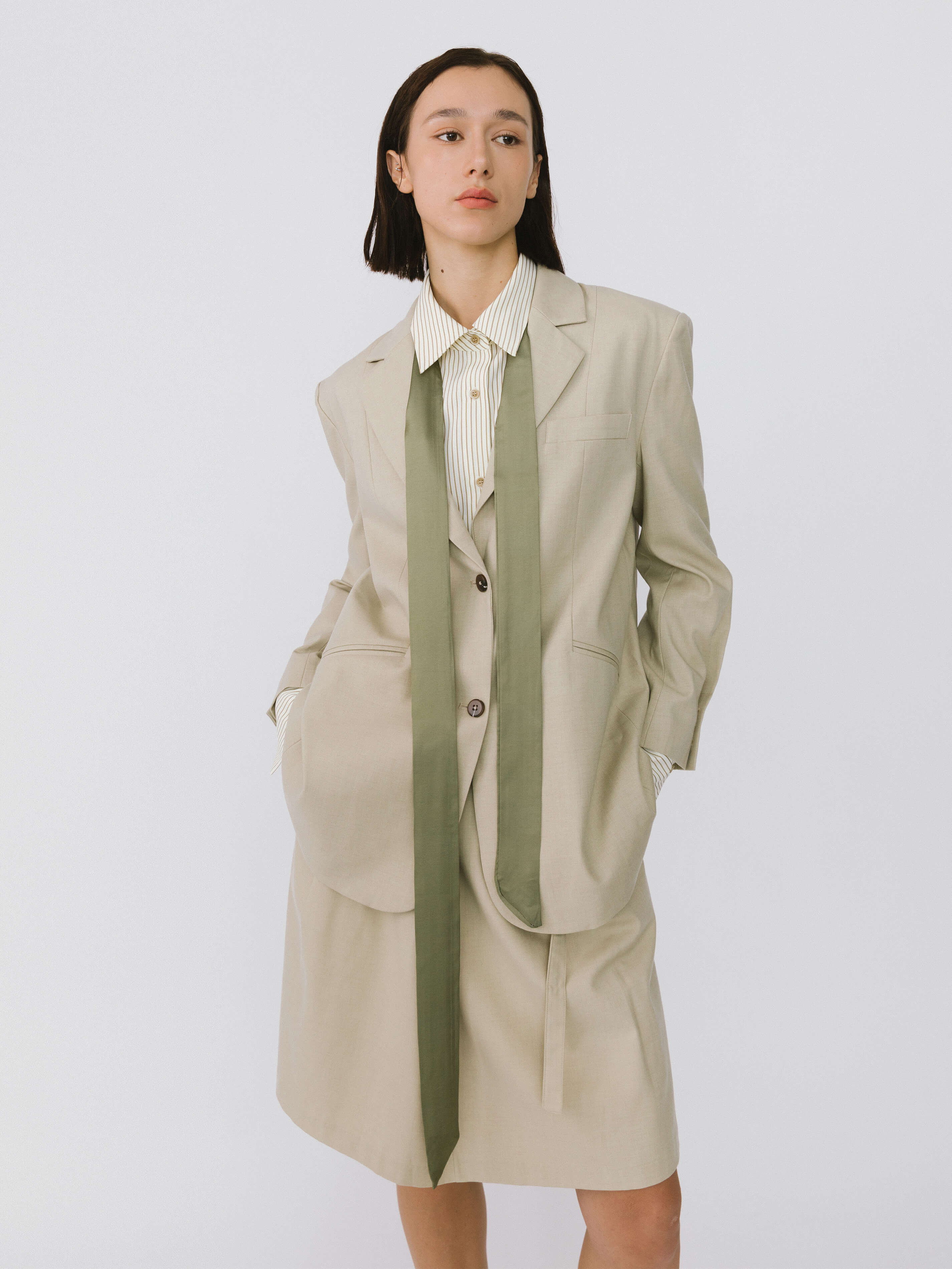 Oversized Shoulder Single Breasted Blazer with Wool Blend-5