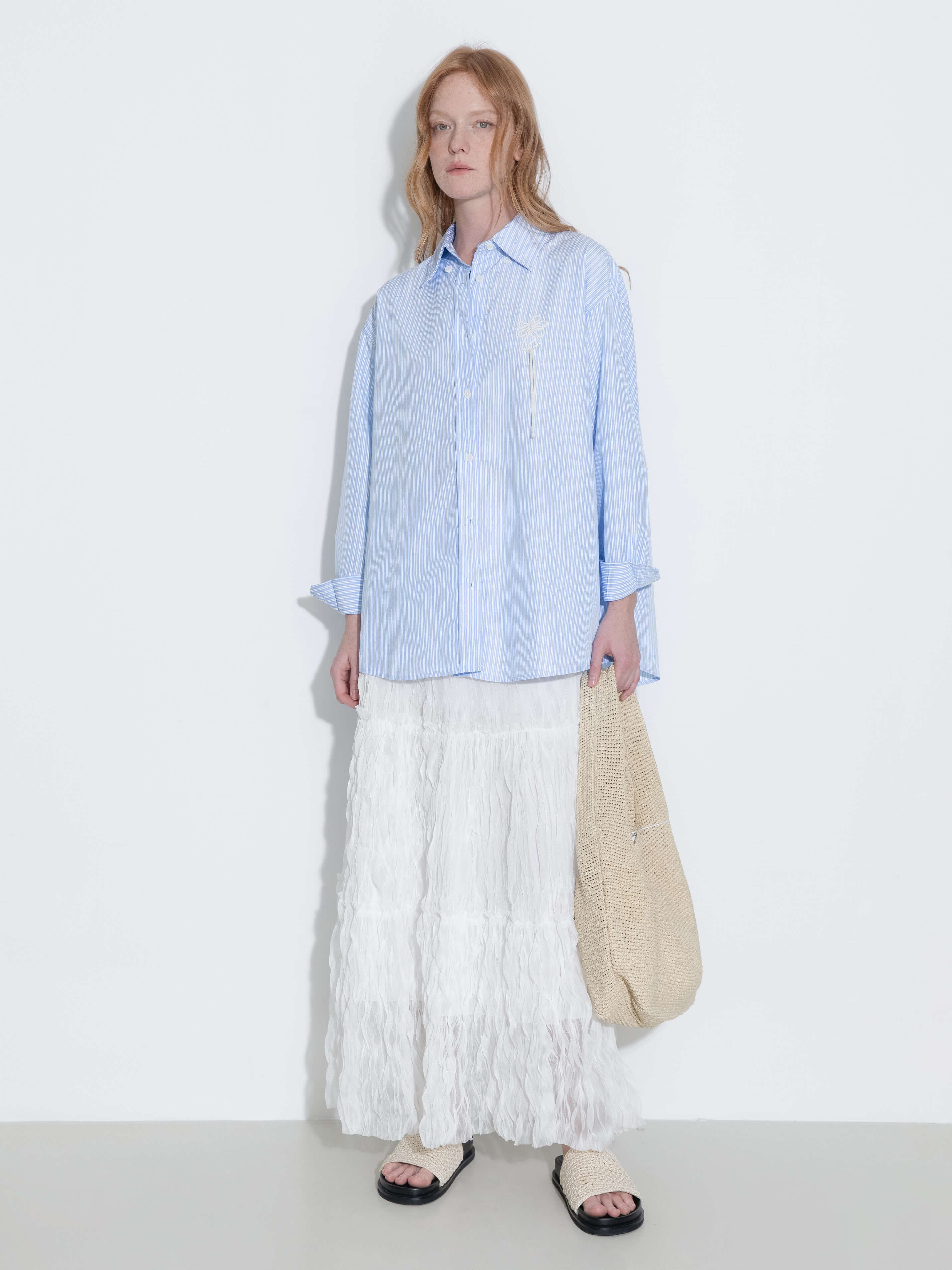 Loose Striped Shirt with Cord Embroidery-2
