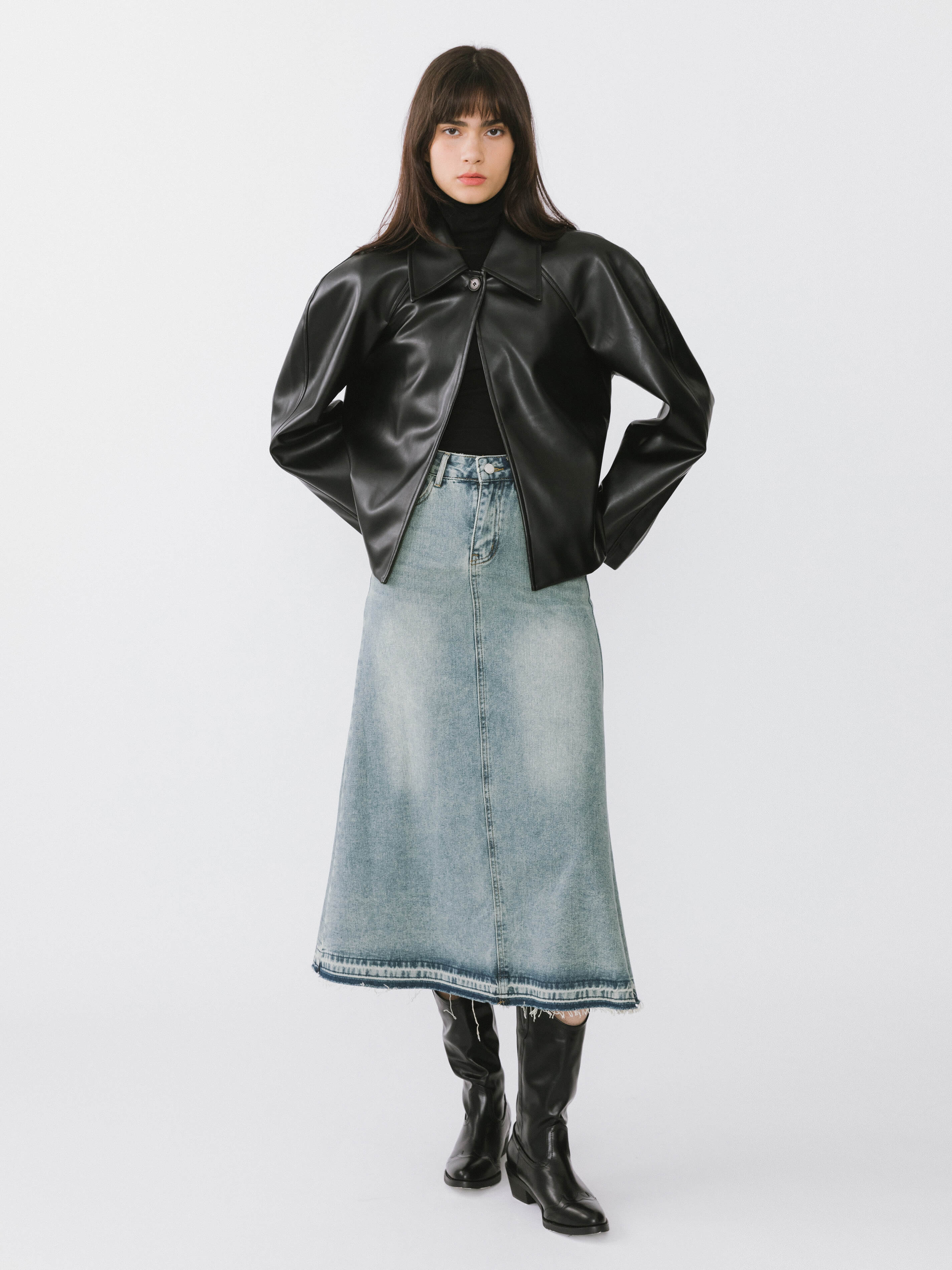 A-line Denim Maxi Skirt-5