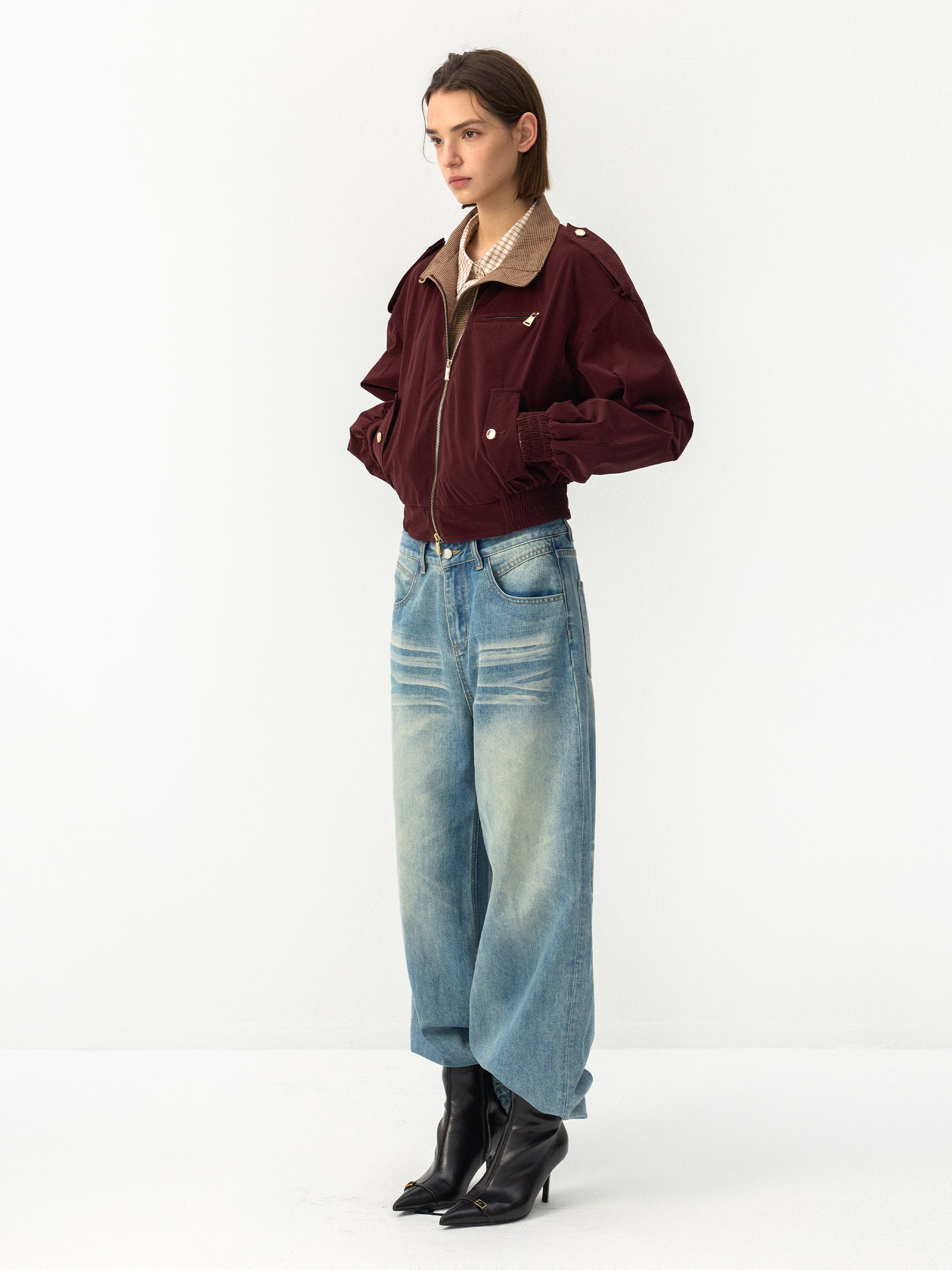 CUBIC Burgundy Harrington Jacket-5