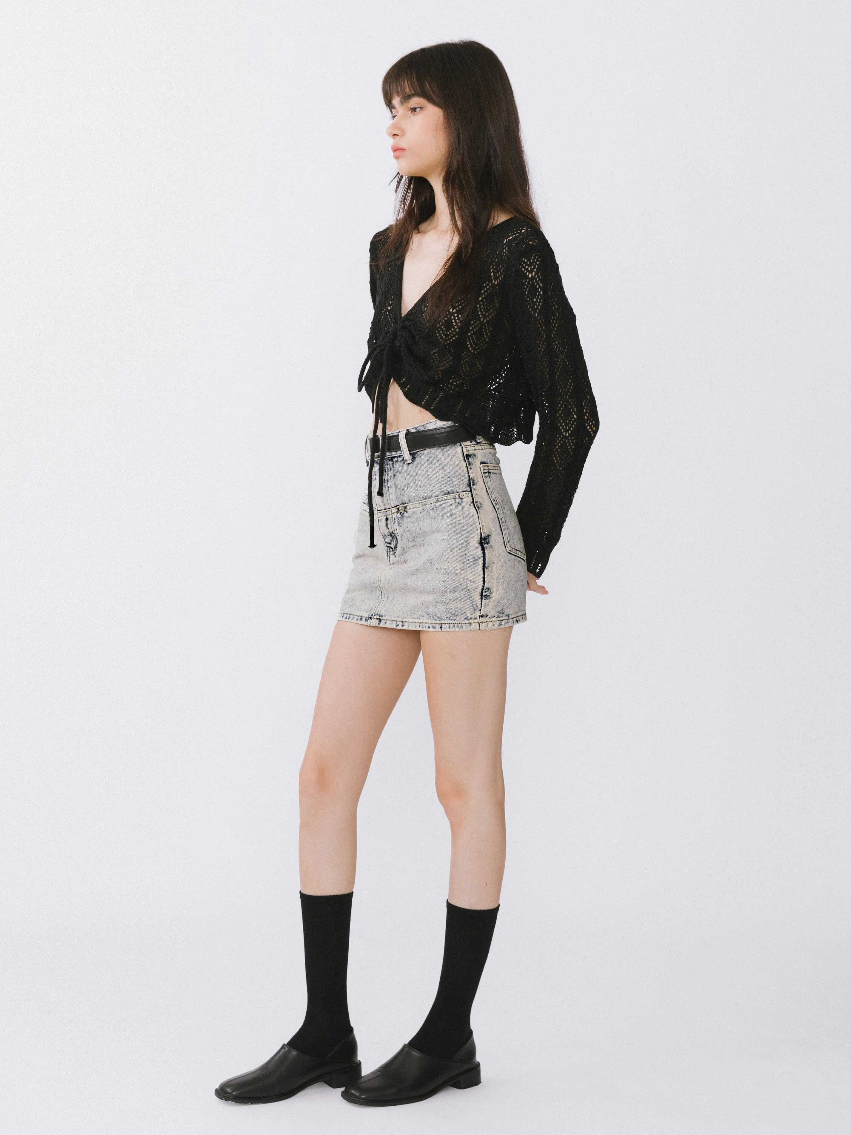 Acid Wash Denim Mini Skirt-5