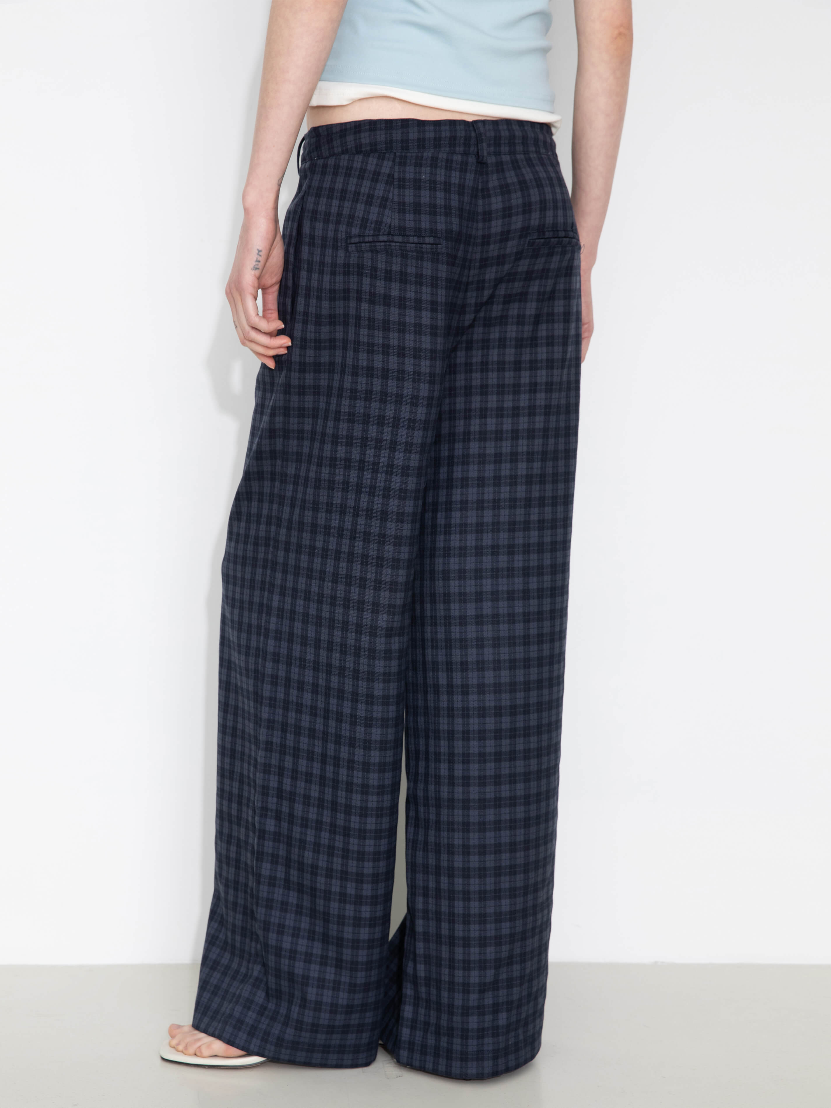 Drawstring Checkered Wide-Leg Casual Pants-5