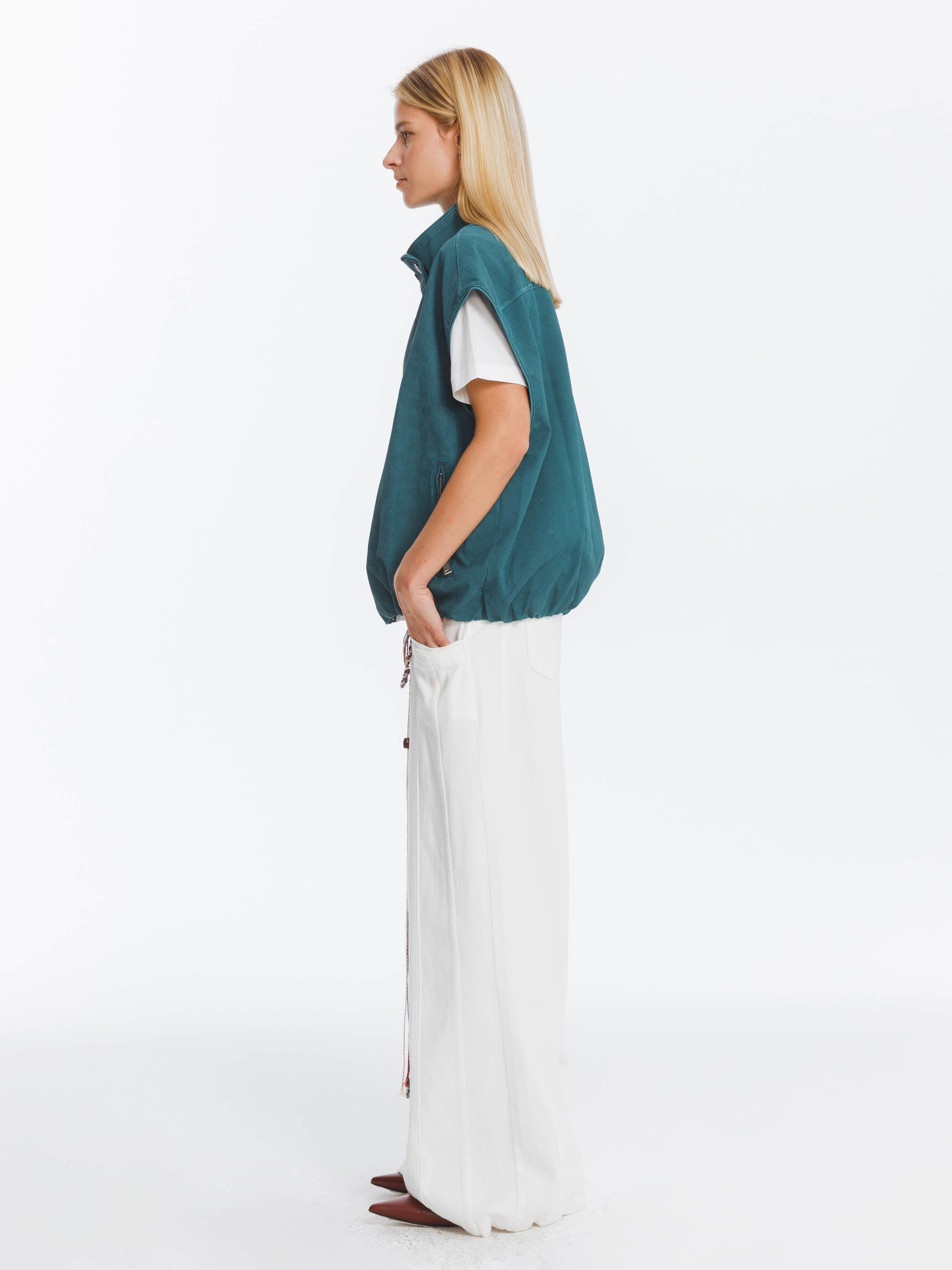 Loose Dropped Shoulder Waistcoat with Stand-up Collar-5