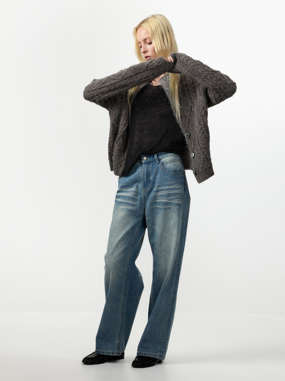 CUBIC Cable Knit Wool Blend Cardigan-5