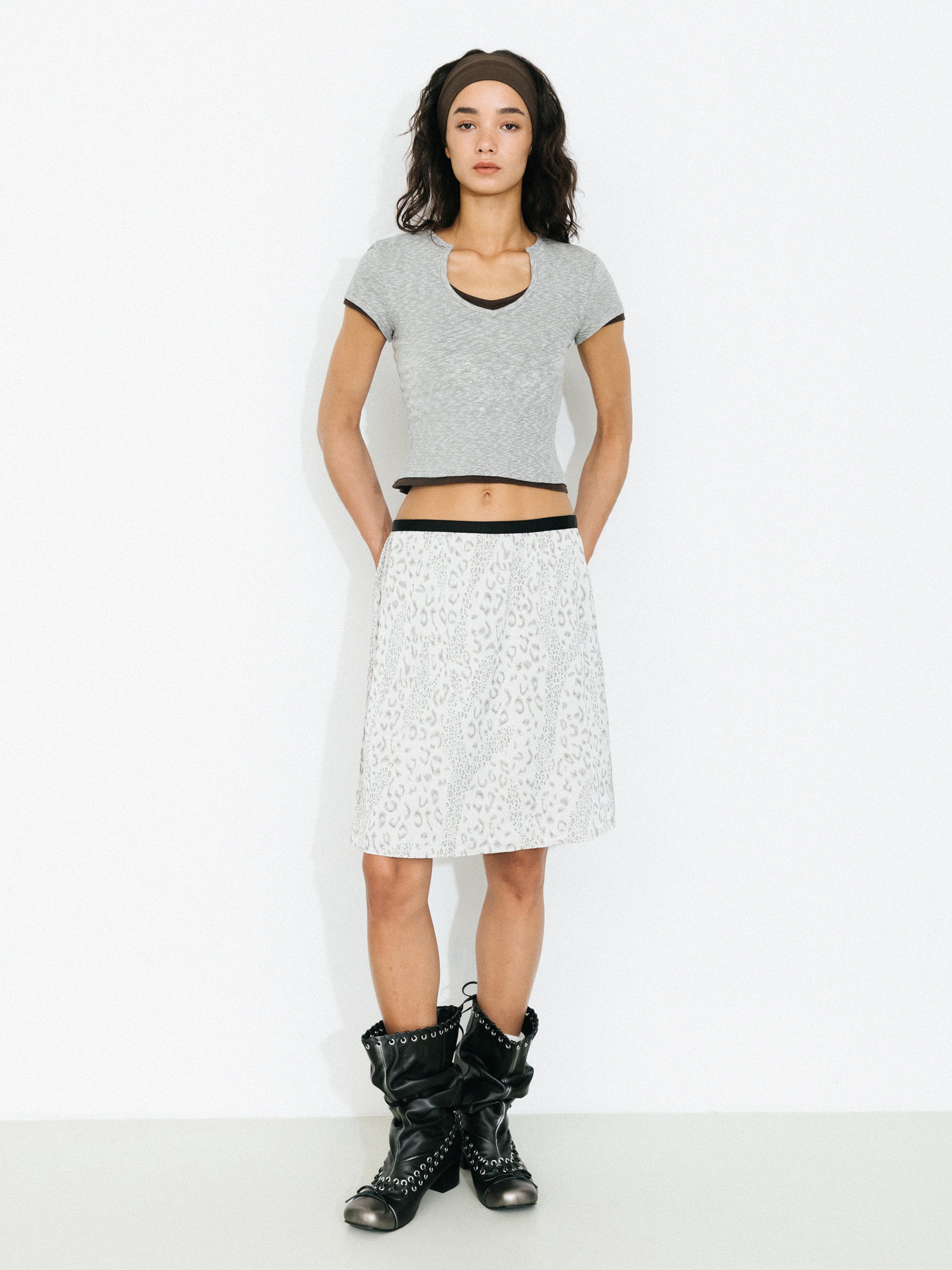 Leopard Print Straight Midi Skirt-5