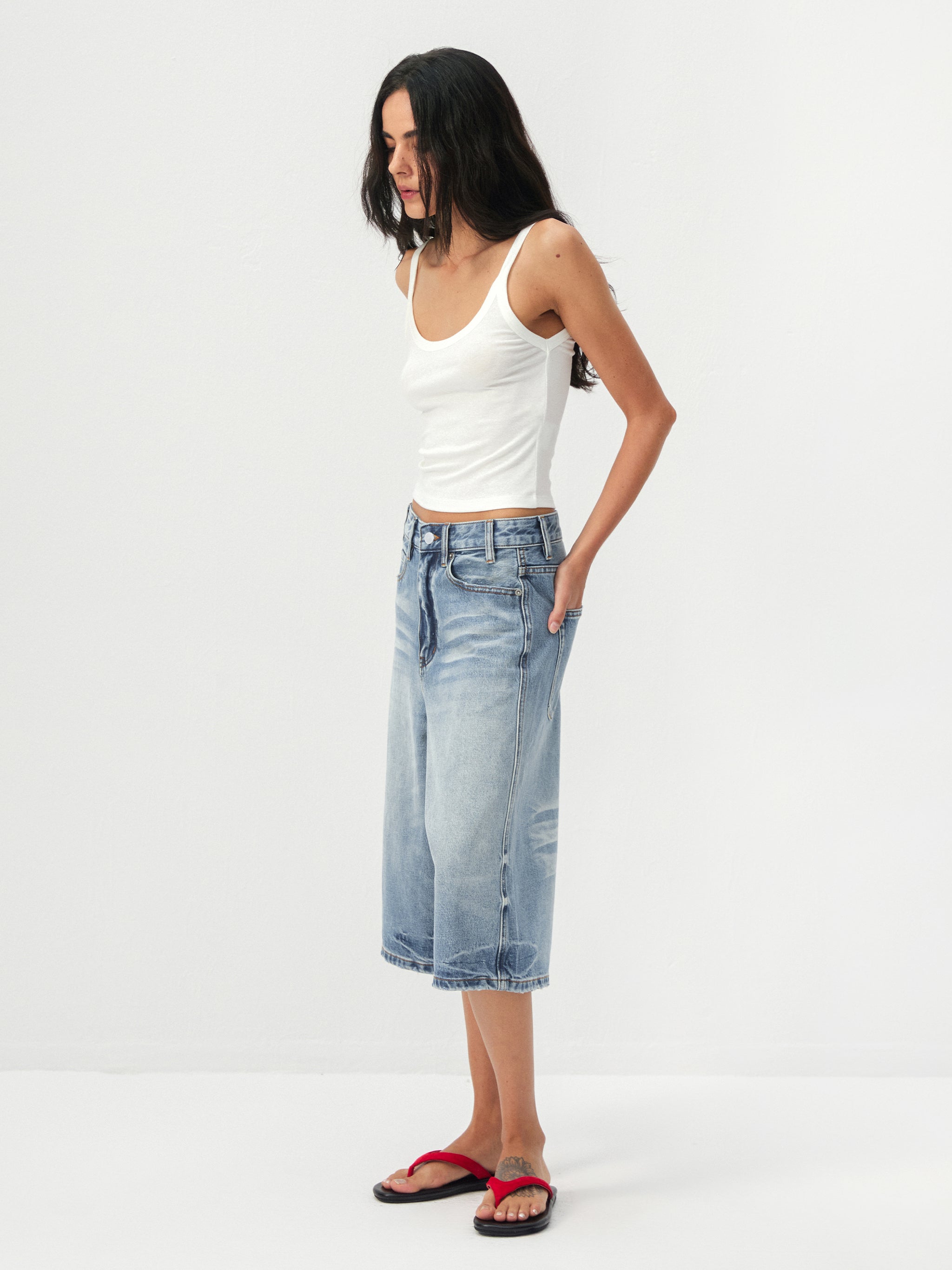CUBIC Washed Denim Culottes-5