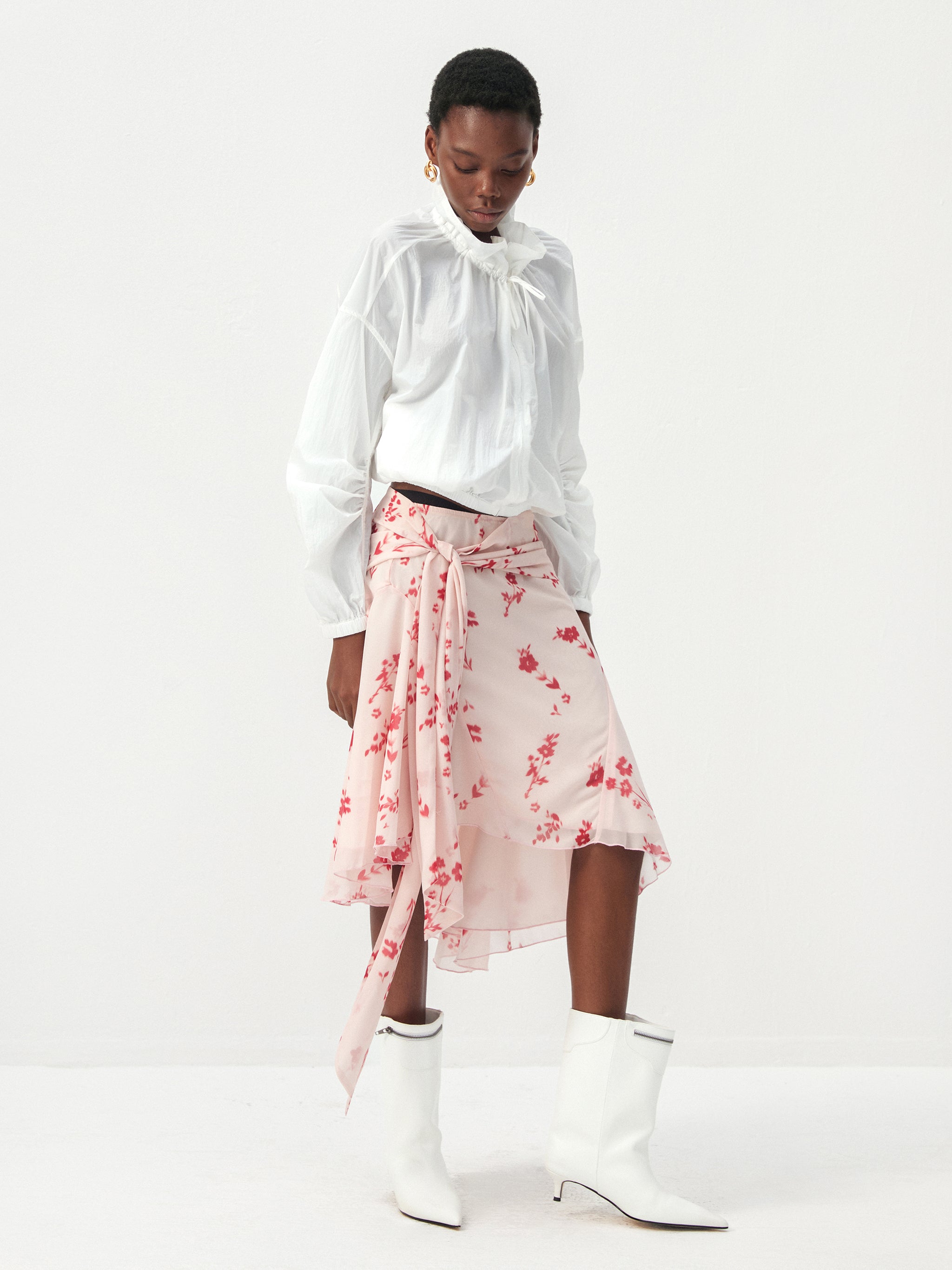 CUBIC Floral Print Asymmetrical Chiffon Midi Skirt-5