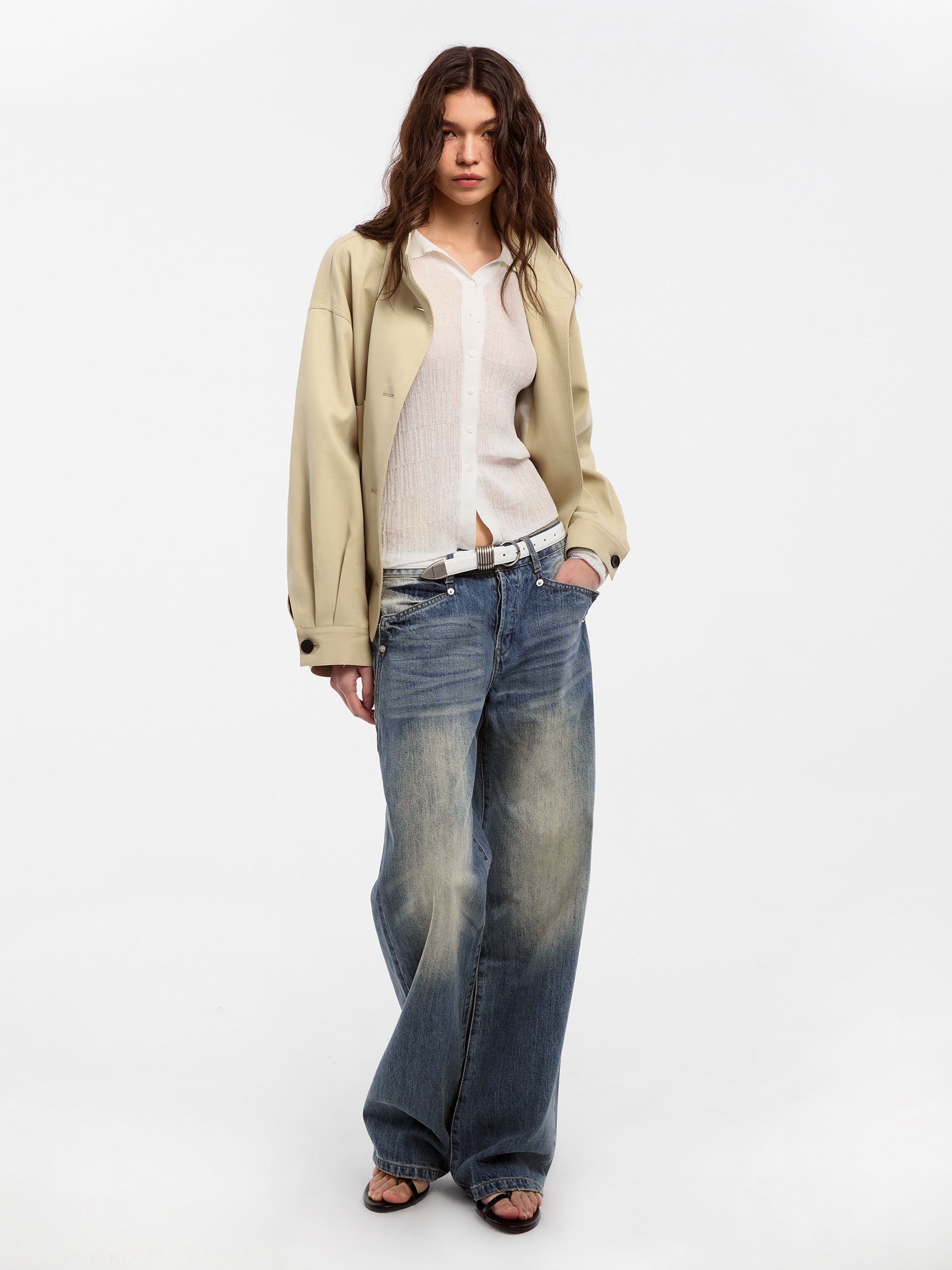 CUBIC Lyocell Drawstring Short Trench Coat-5
