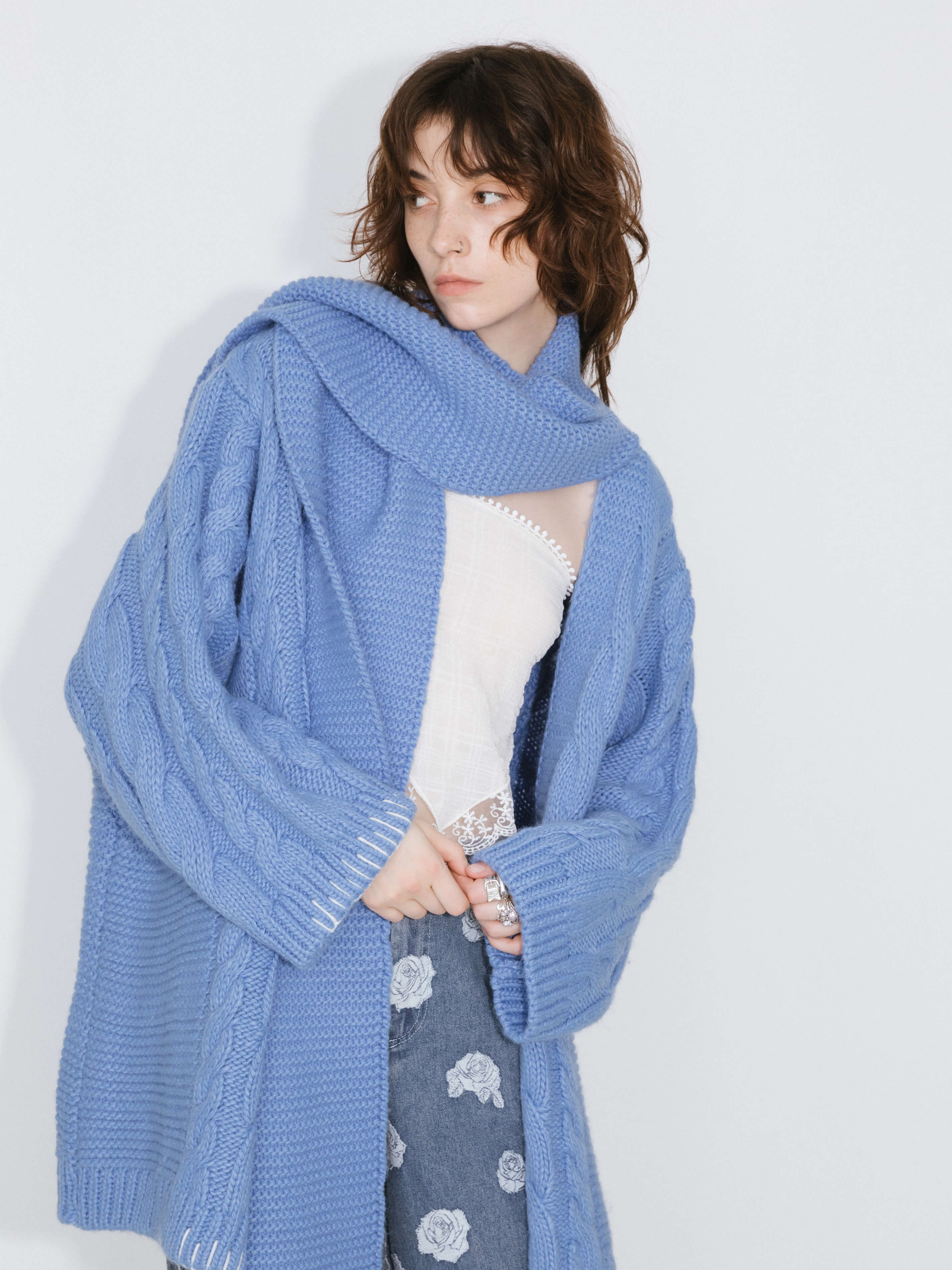 Cable Knit Cardigan with Wool Blend-5