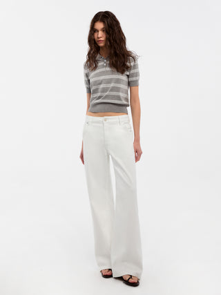 CUBIC-Striped Cropped Polo Collar Cotton T-Shirt