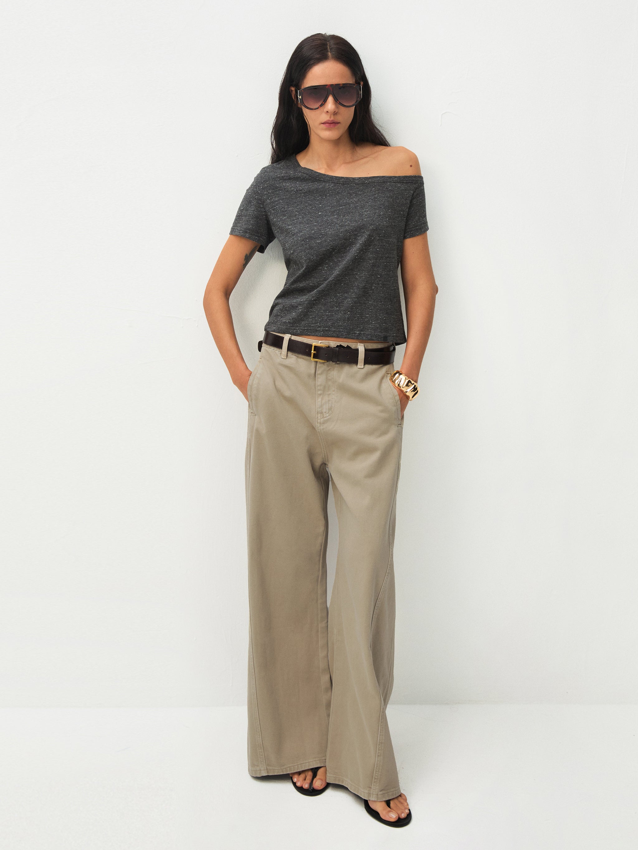 CUBIC Asymmetric Cold-Shoulder T-Shirt-5