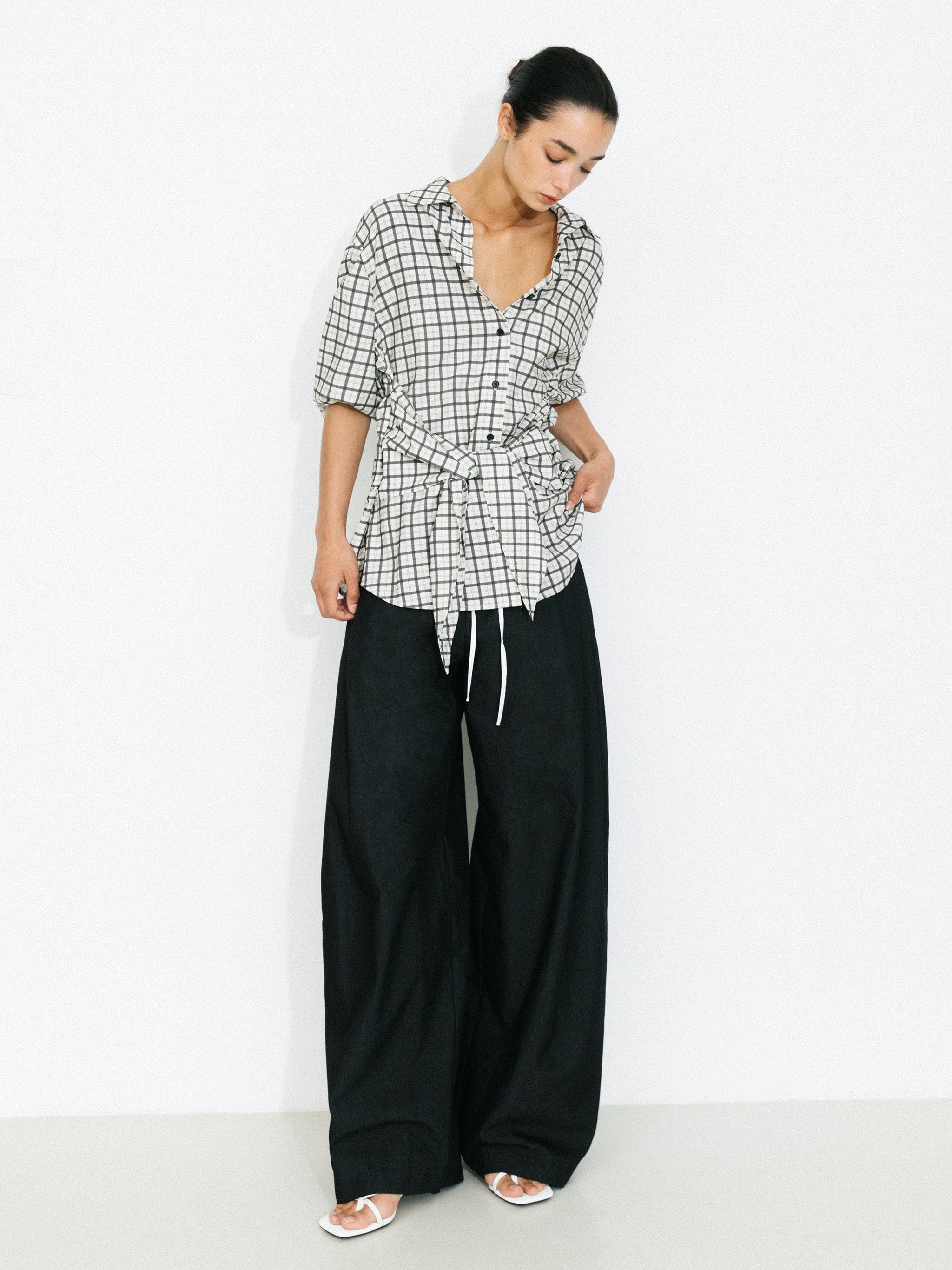 Oversized Checkered Shirt with Detachable Belt-5