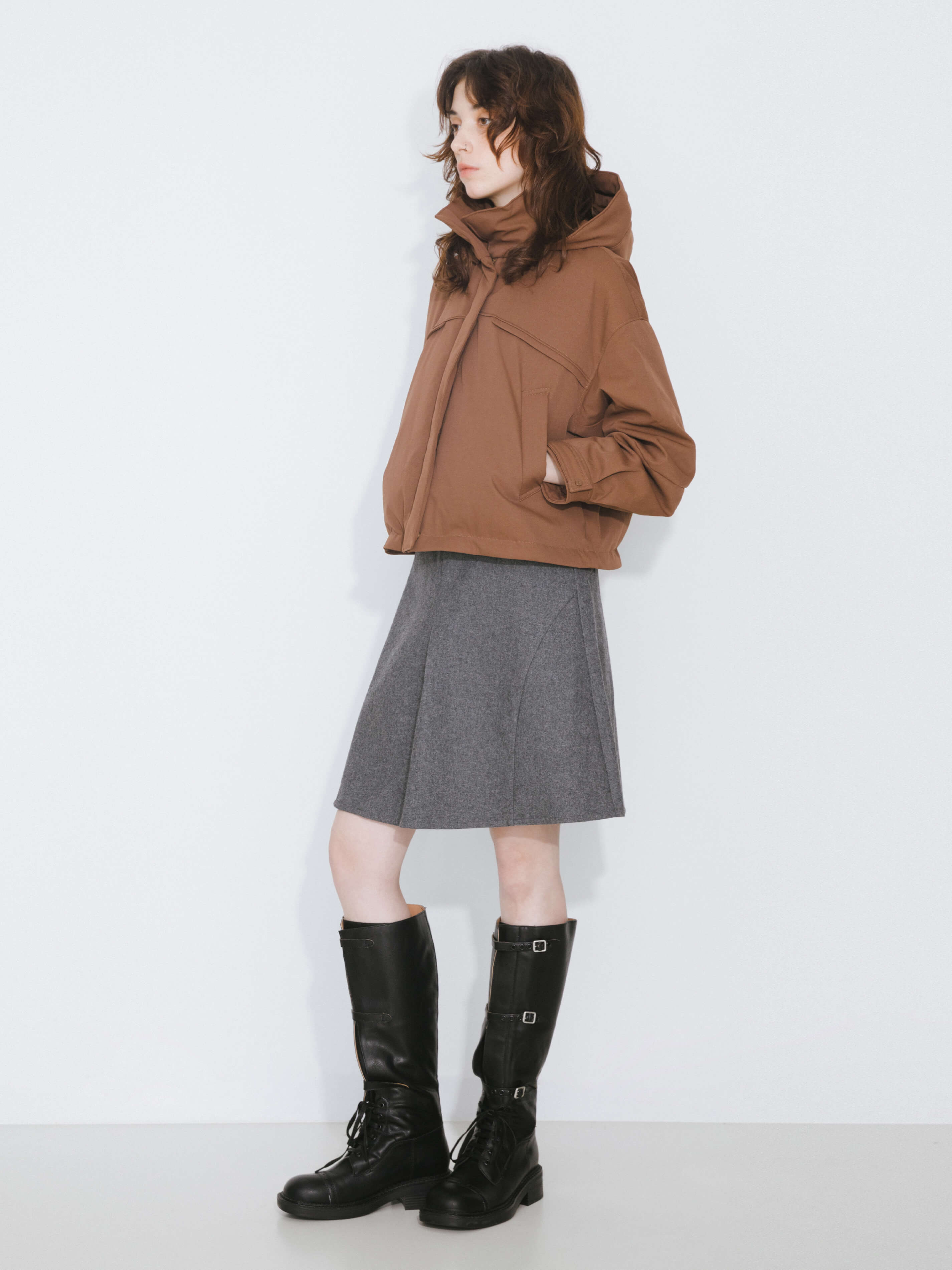 ONE BY CUBIC High Neck Short Loose Hem Down Jacket with Hood-6