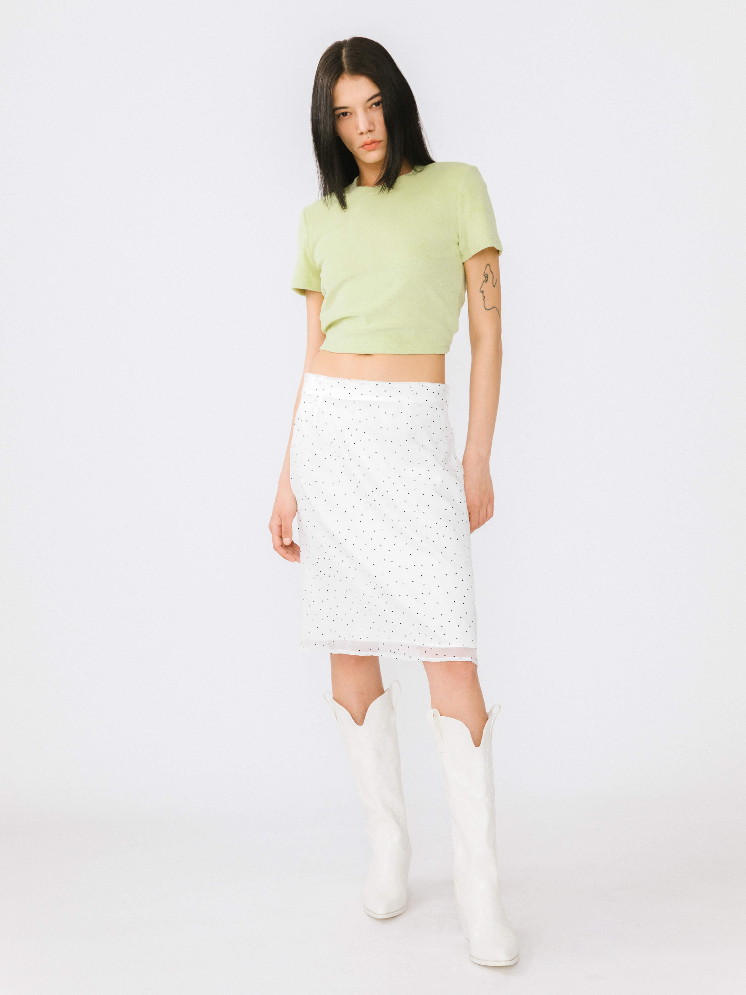 Double Layered Polka Dot Mesh Skirt-5
