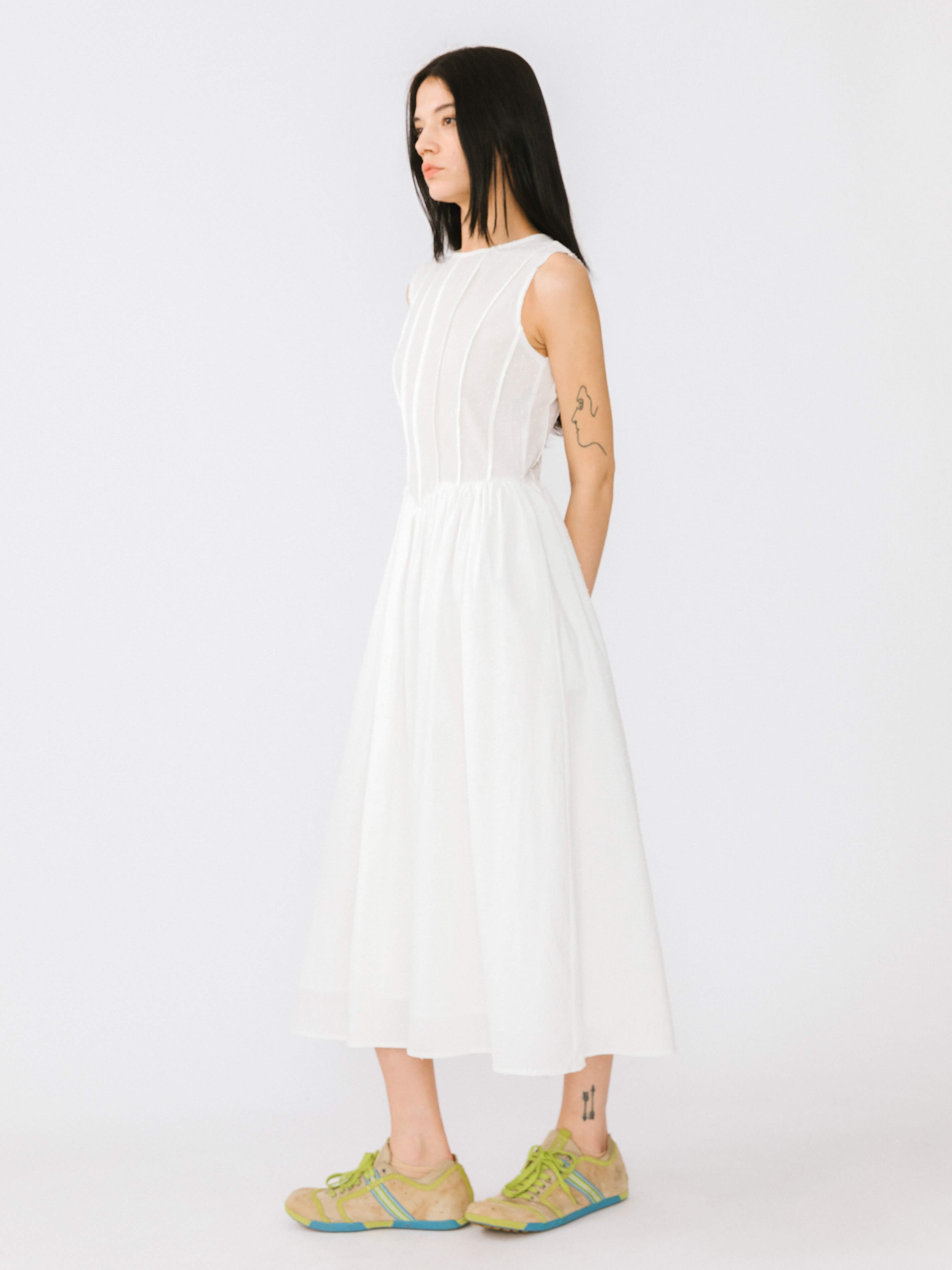 Pure Cotton Sleeveless White Dress-5