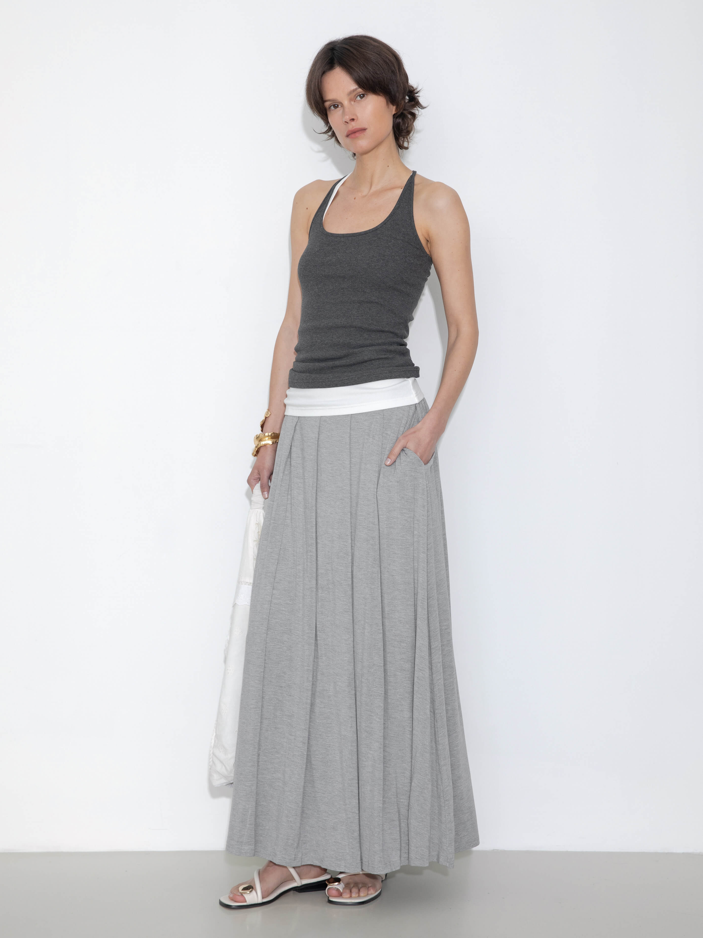 Pleated Hand-Braided High-Stretch Maxi Skirt-5