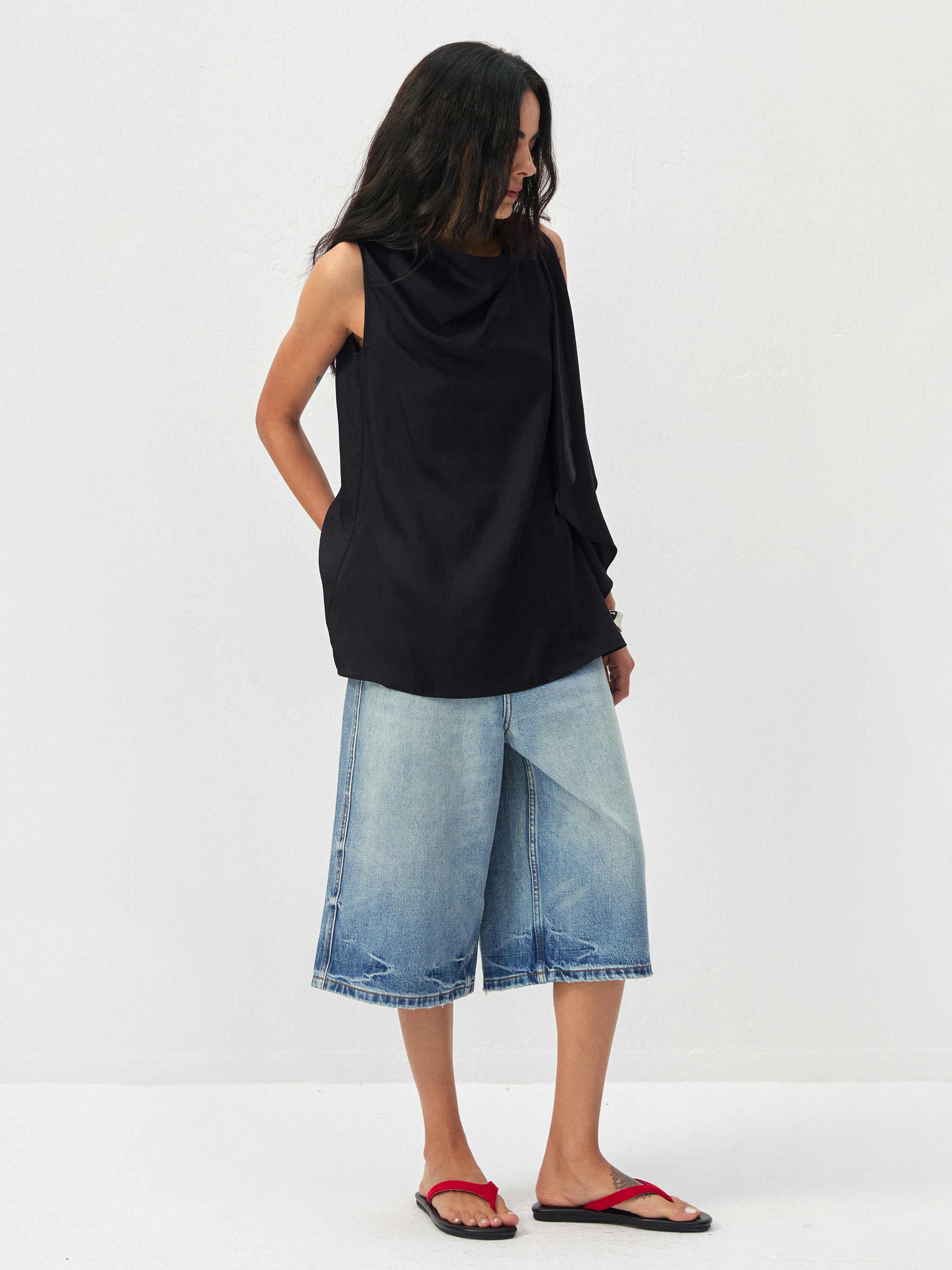 CUBIC Draped Cowl Neck Asymmetrical Sleeveless Top-5
