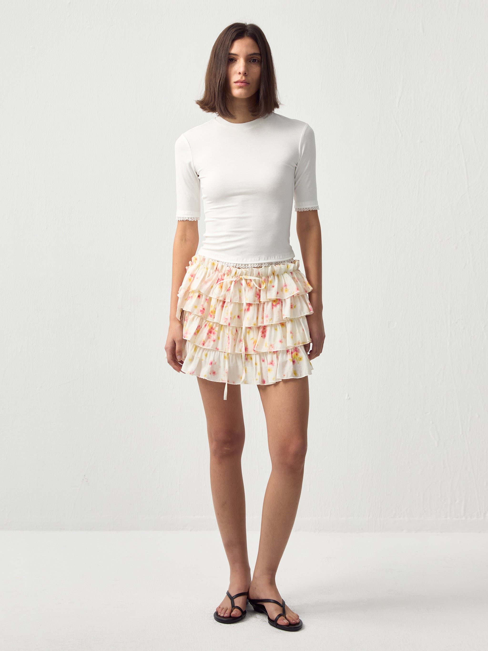 CUBIC Layered Ruffle Tiered Mini Skirt-5