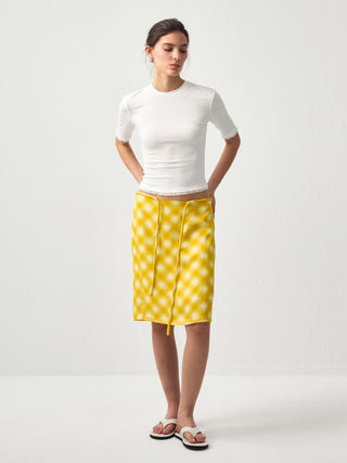 CUBIC Lace Trim Fitted Mid-Sleeve Top